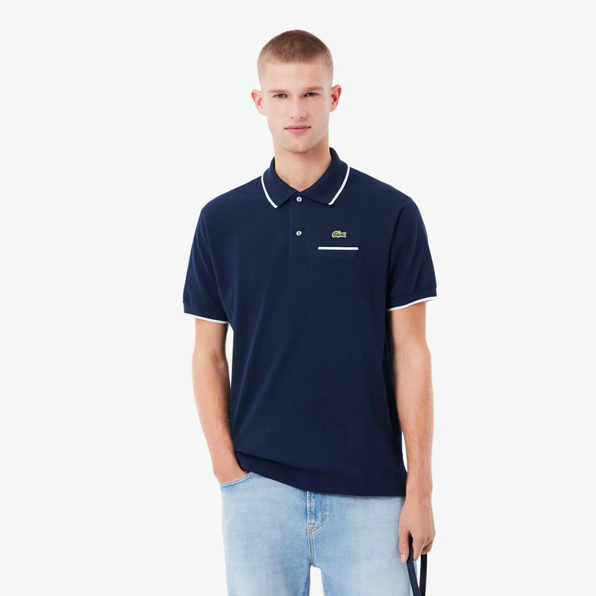 Lacoste Classic Fit Pocket Accent L.12.12 Polo Shirt - Navy Blue / White