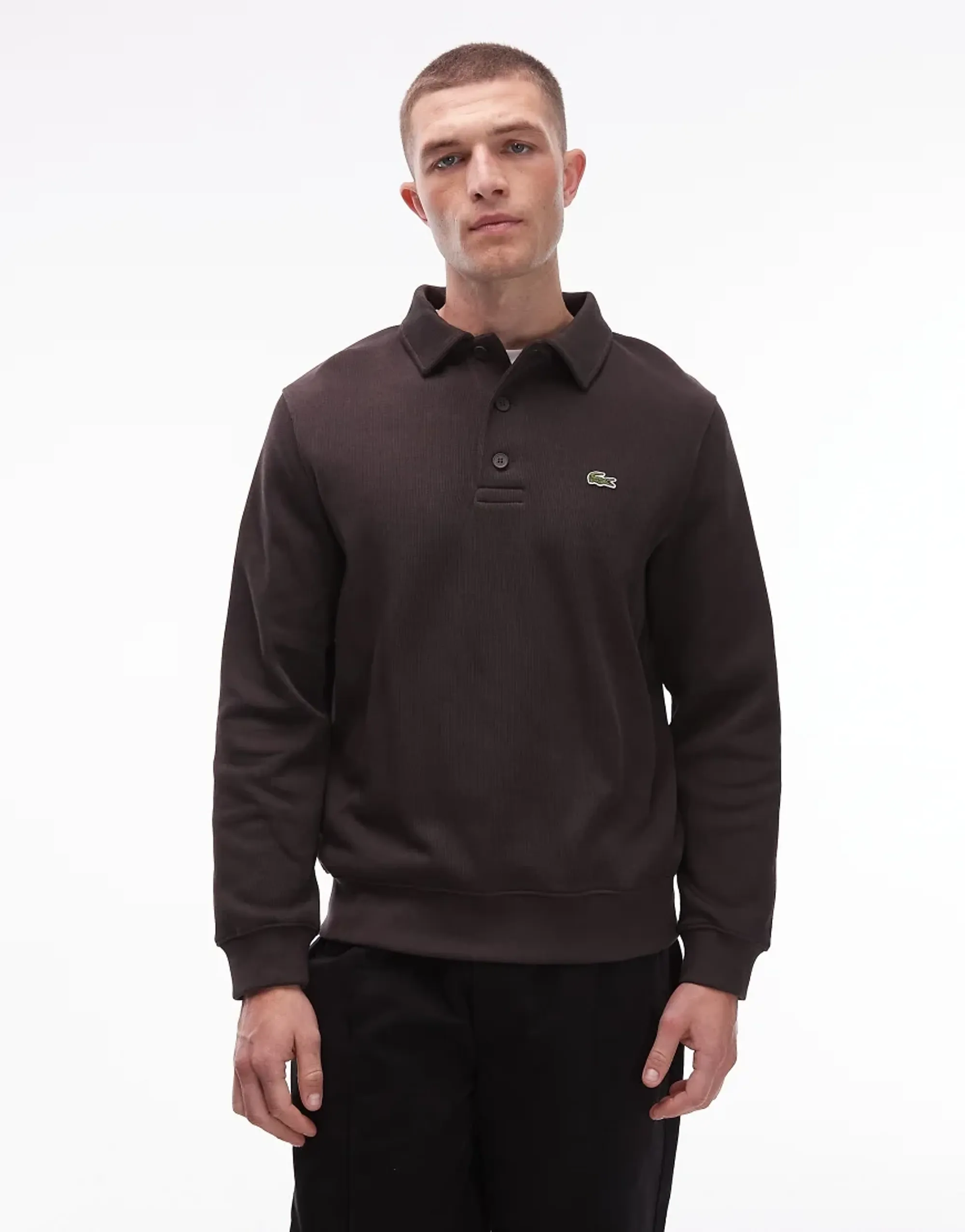 Lacoste Ribbed Cotton Polo Collar Sweatshirt - Brown