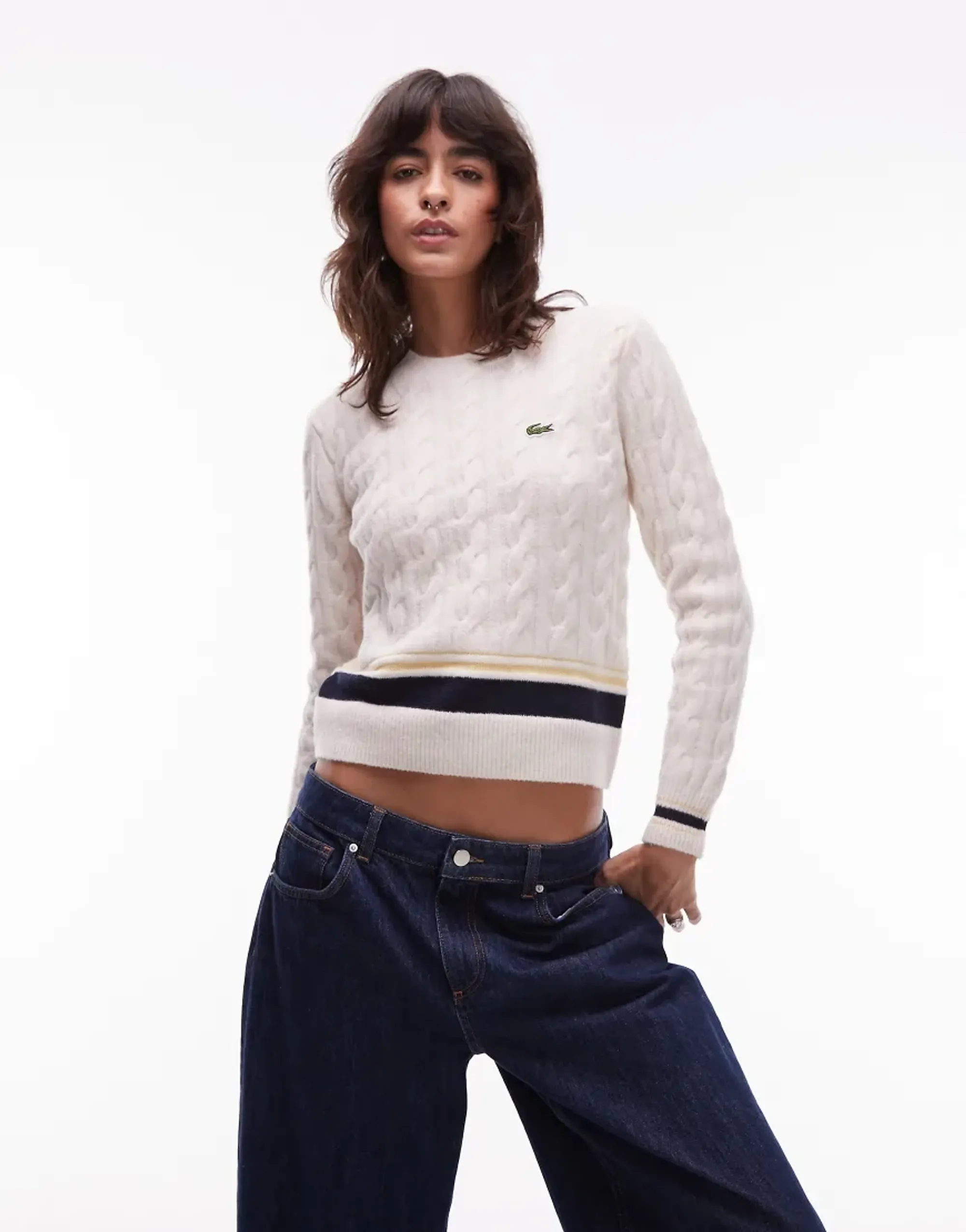 Lacoste Cable Knit Wool Sweater - Ecru White