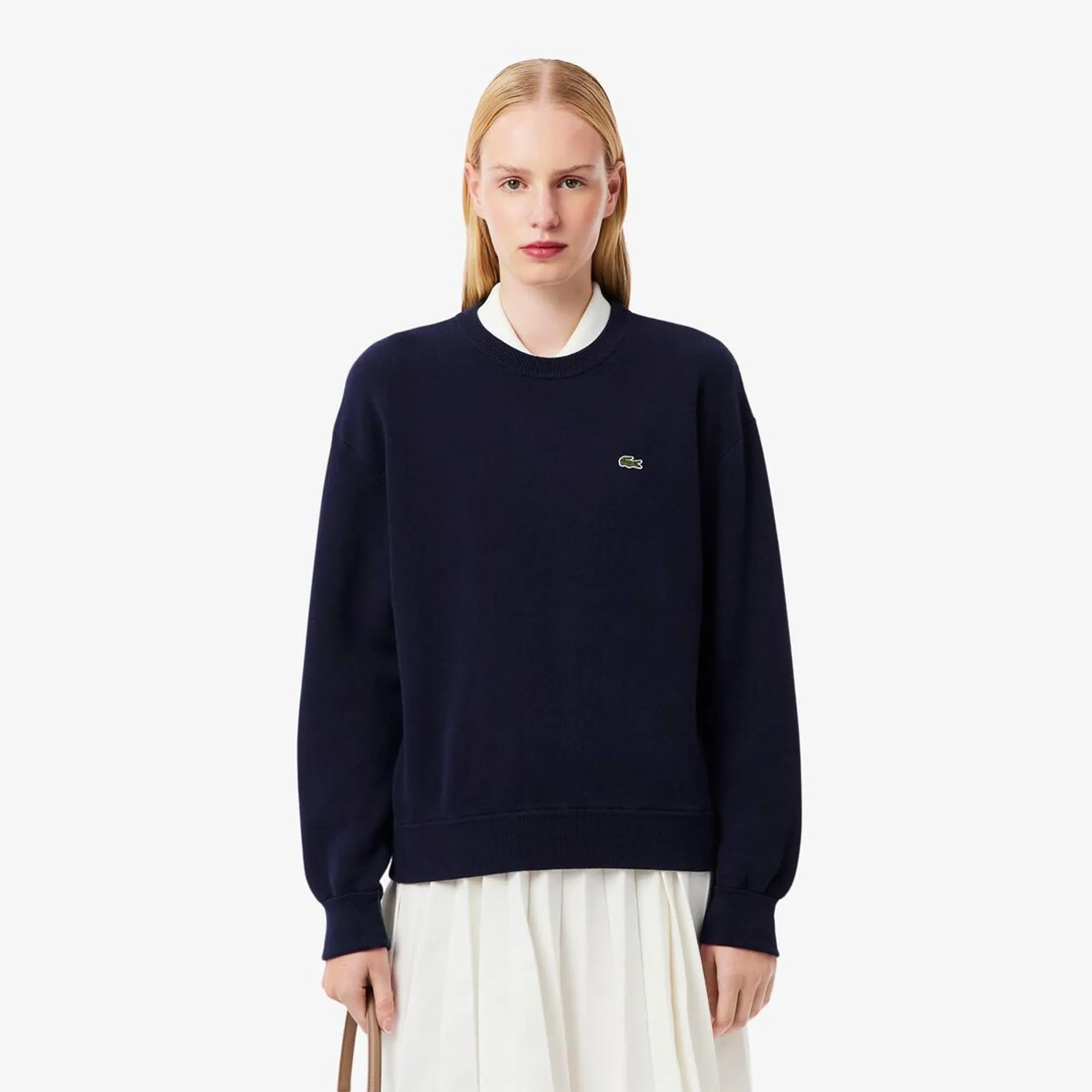 Lacoste Relaxed Fit Cotton Crew Neck Sweater - Midnight Blue
