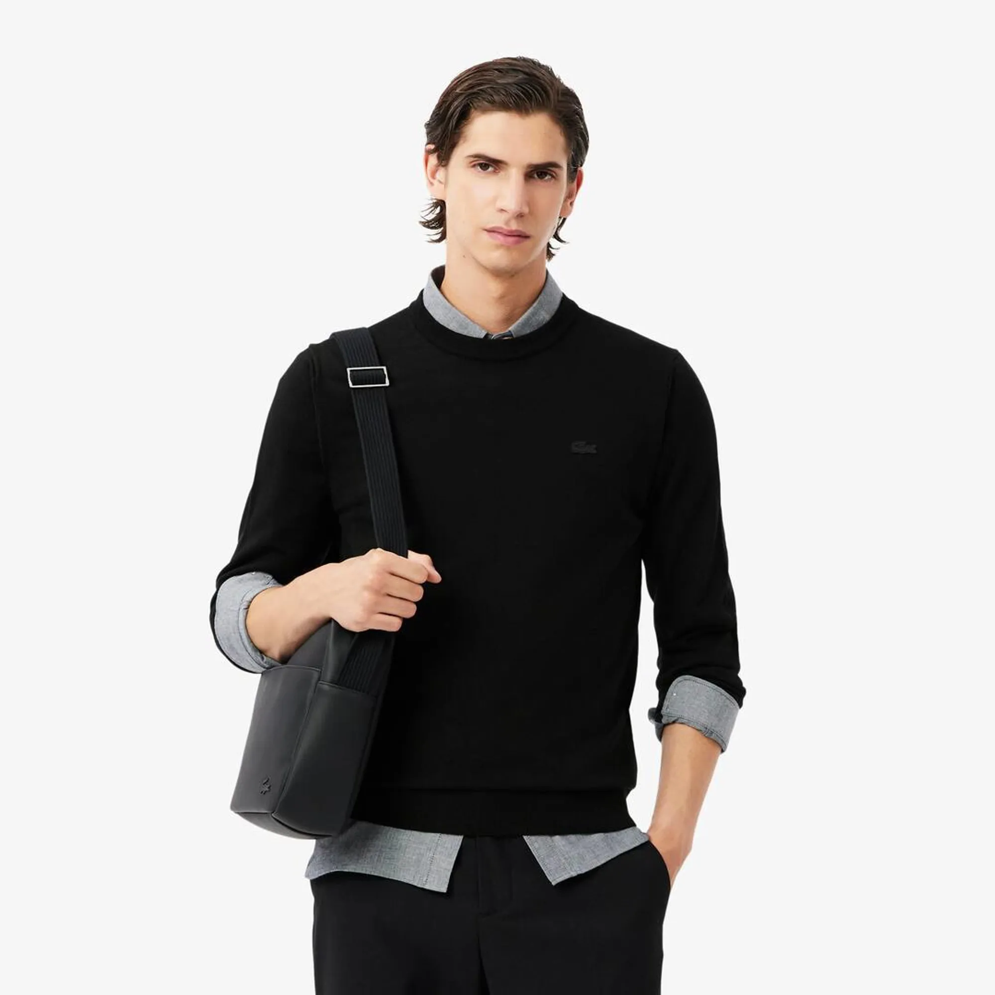 Lacoste Merino Wool Crew Neck Sweater - Noir