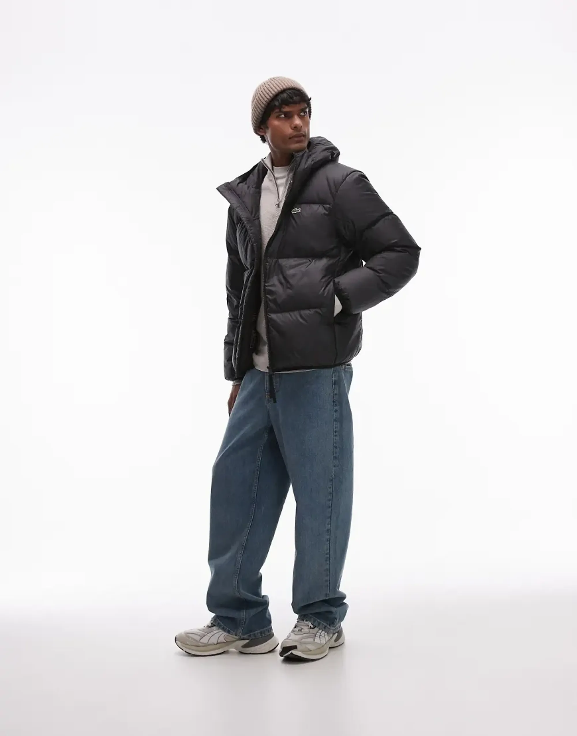 Lacoste Short Water-Repellent Hooded Puffed Jacket - Noir