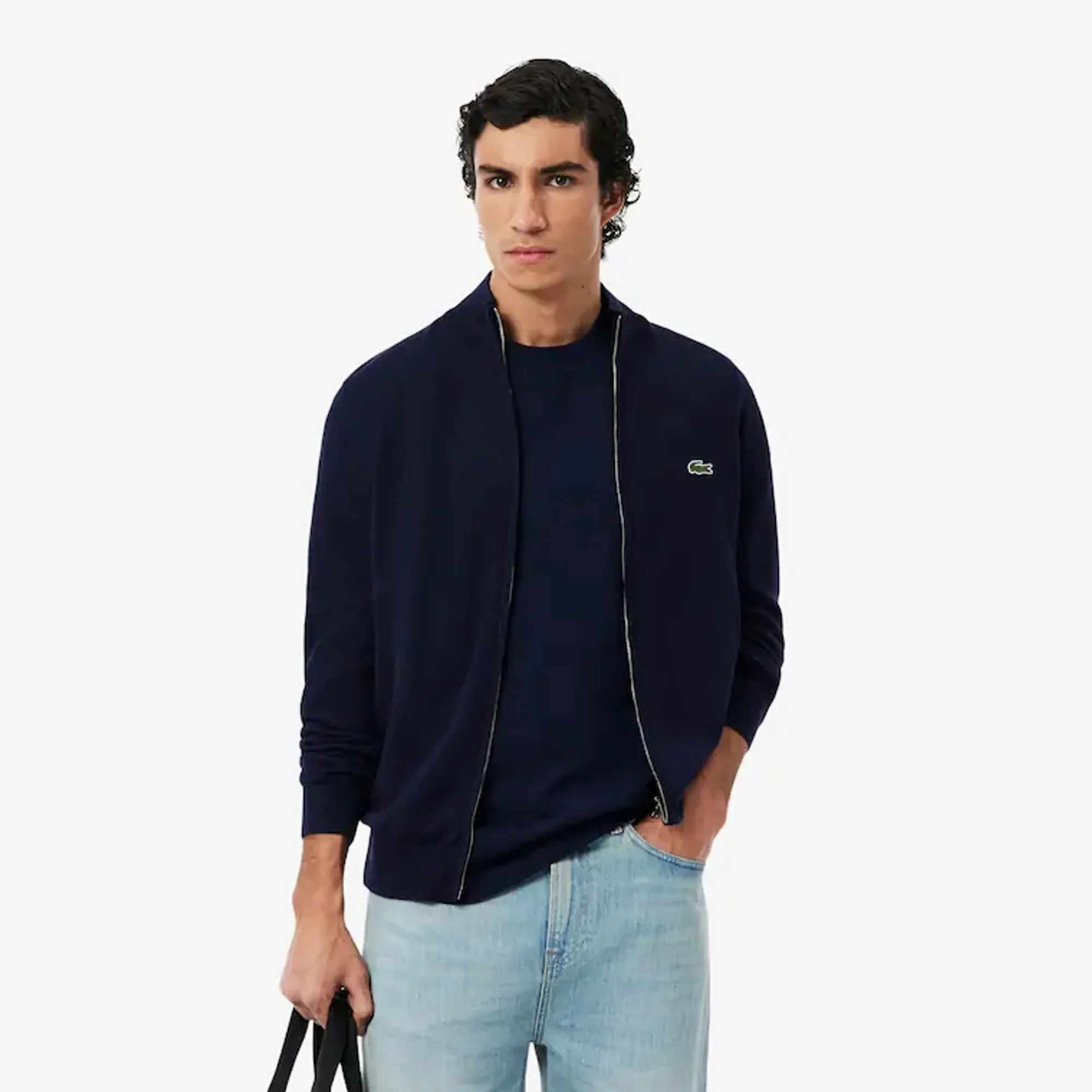 Lacoste Zipped High Neck Cotton Sweater - Midnight Blue