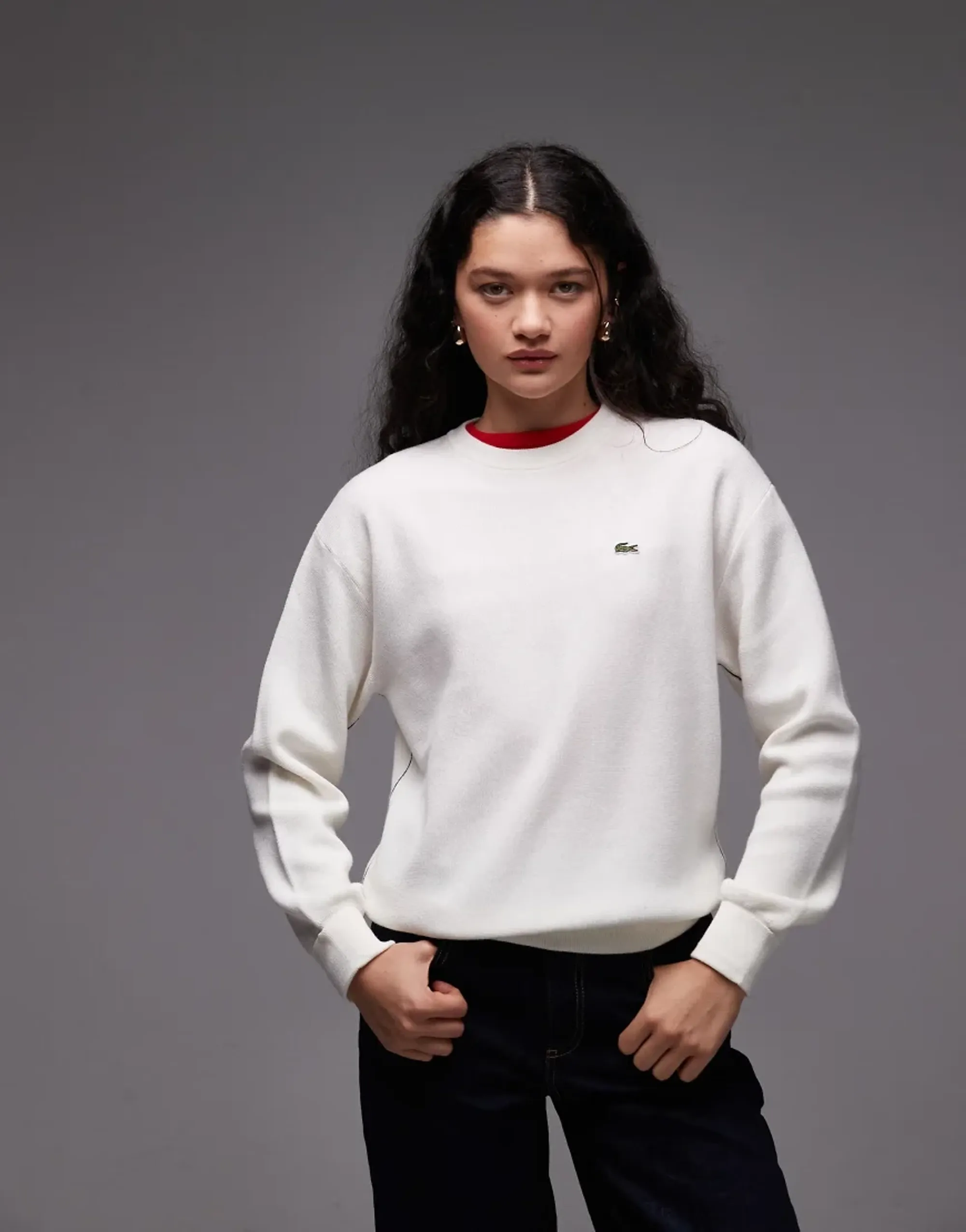 Lacoste Relaxed Fit Cotton Crew Neck Sweater - White