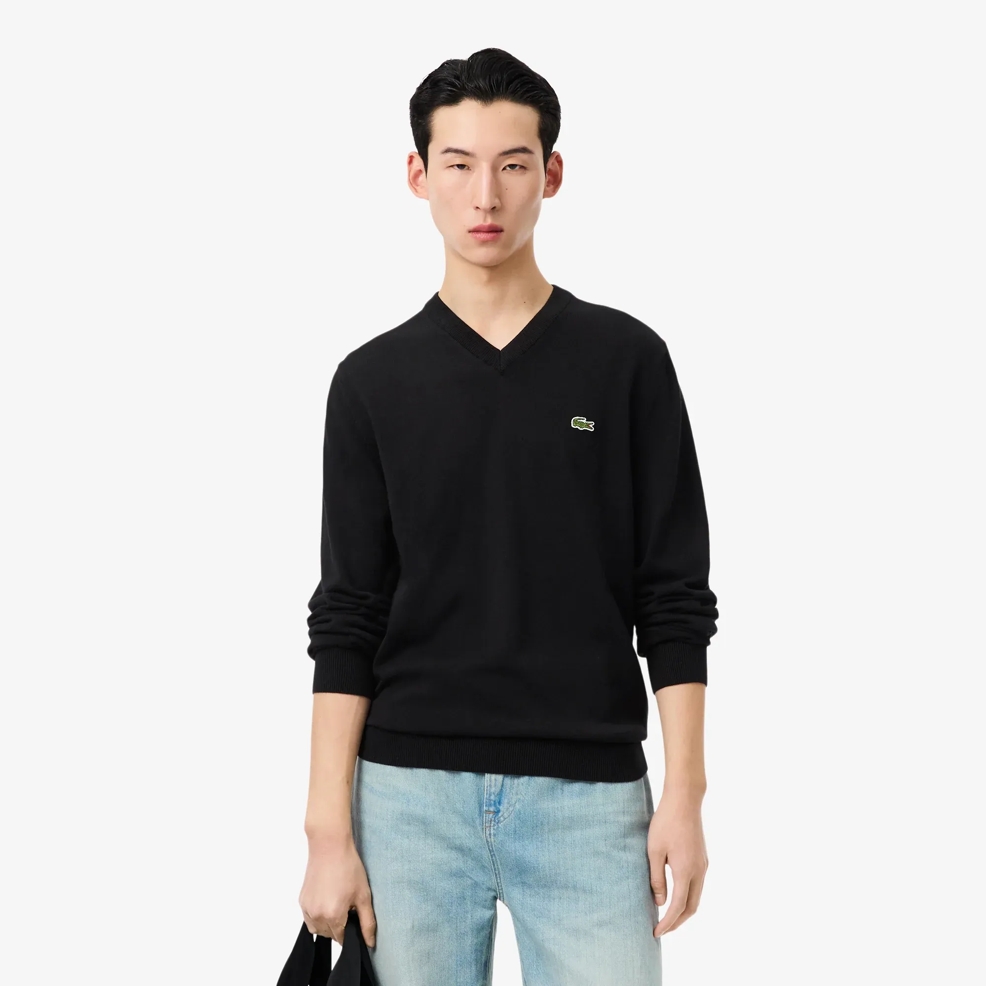 Lacoste Monochrome Cotton V-neck Sweater - Noir