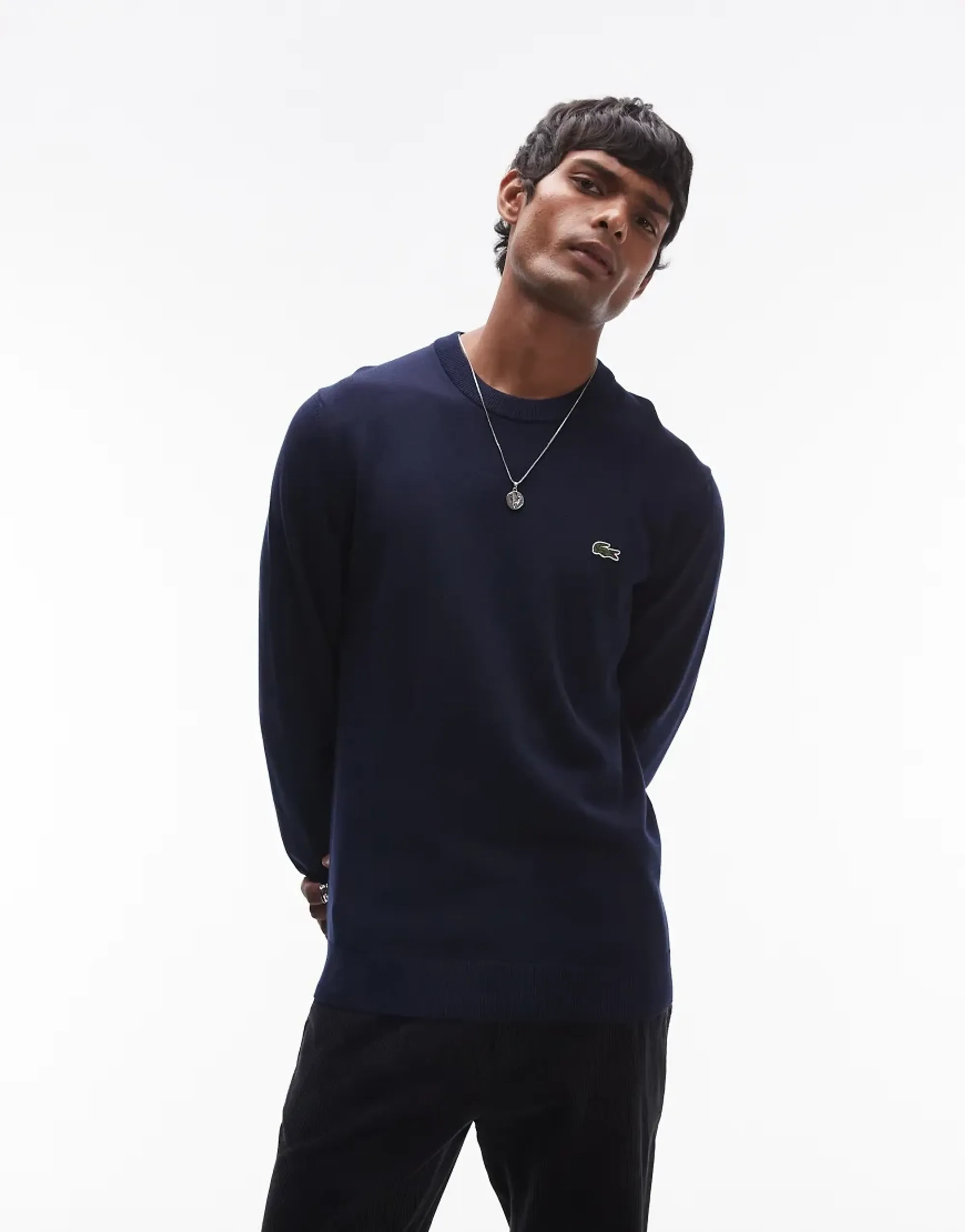 Lacoste Monochrome Crew Neck Cotton Sweater - Midnight Blue