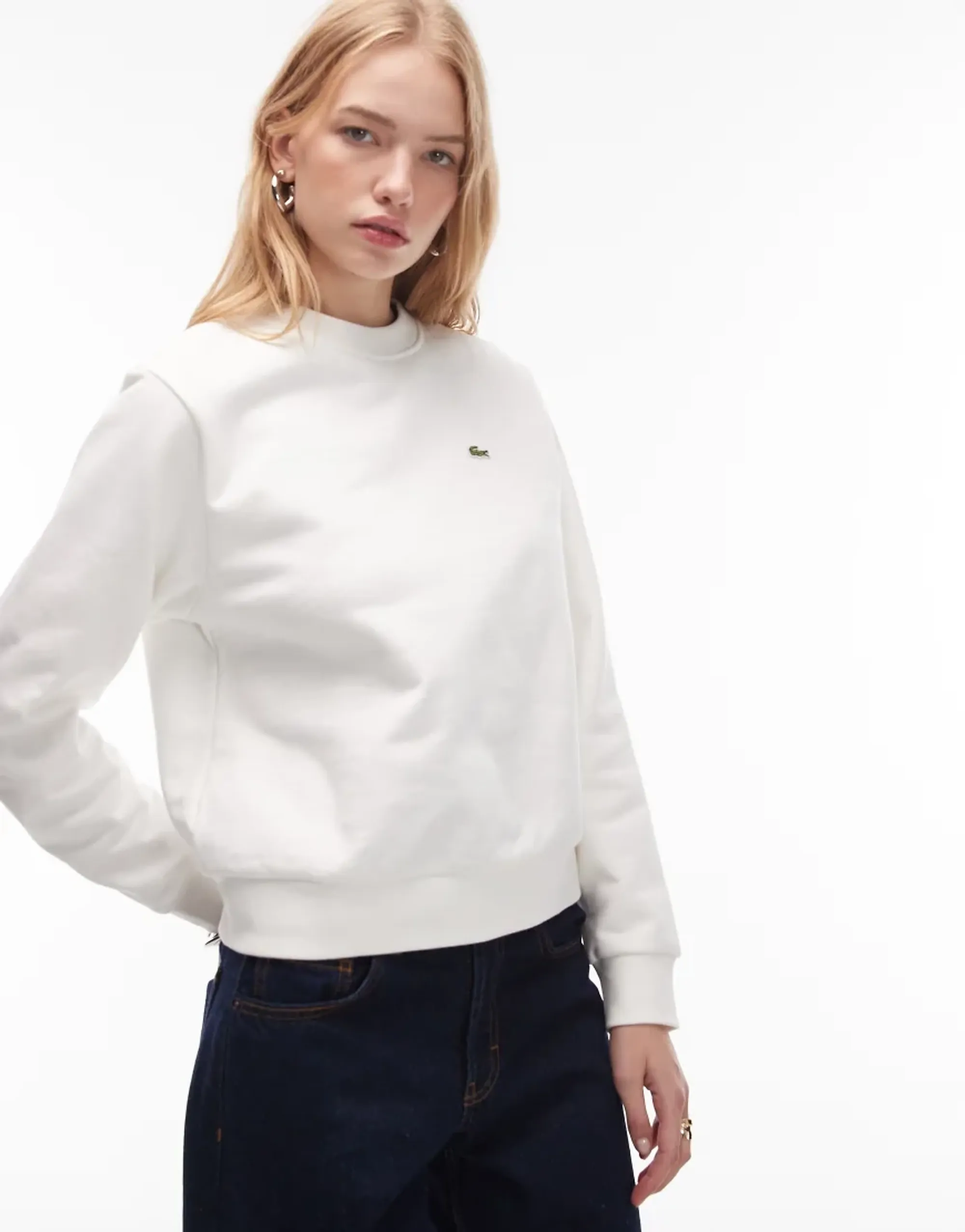 Lacoste Relaxed Fit Fleece Crew Neck Sweatshirt - White