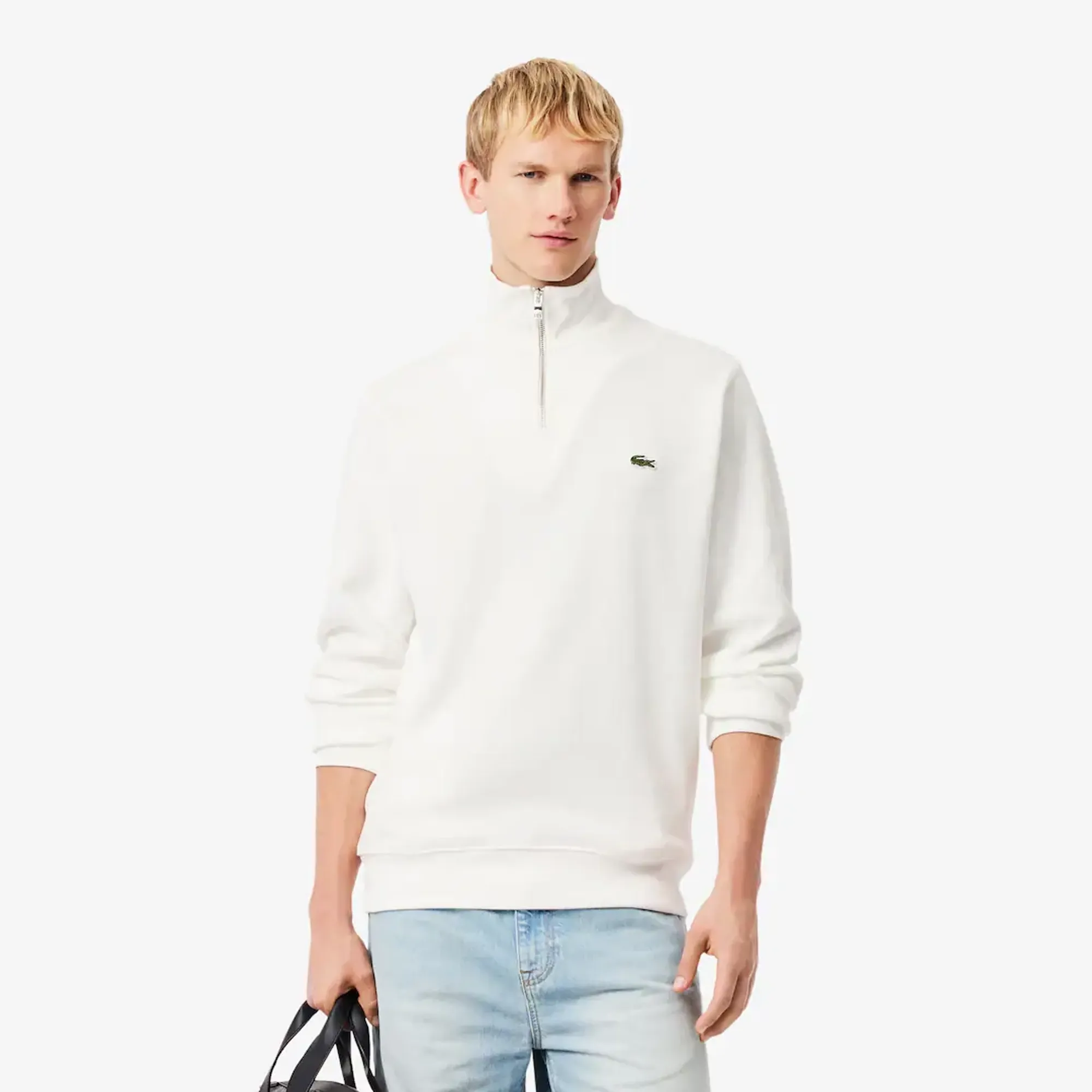 Lacoste Zip-Up High Neck Interlock Sweatshirt - White