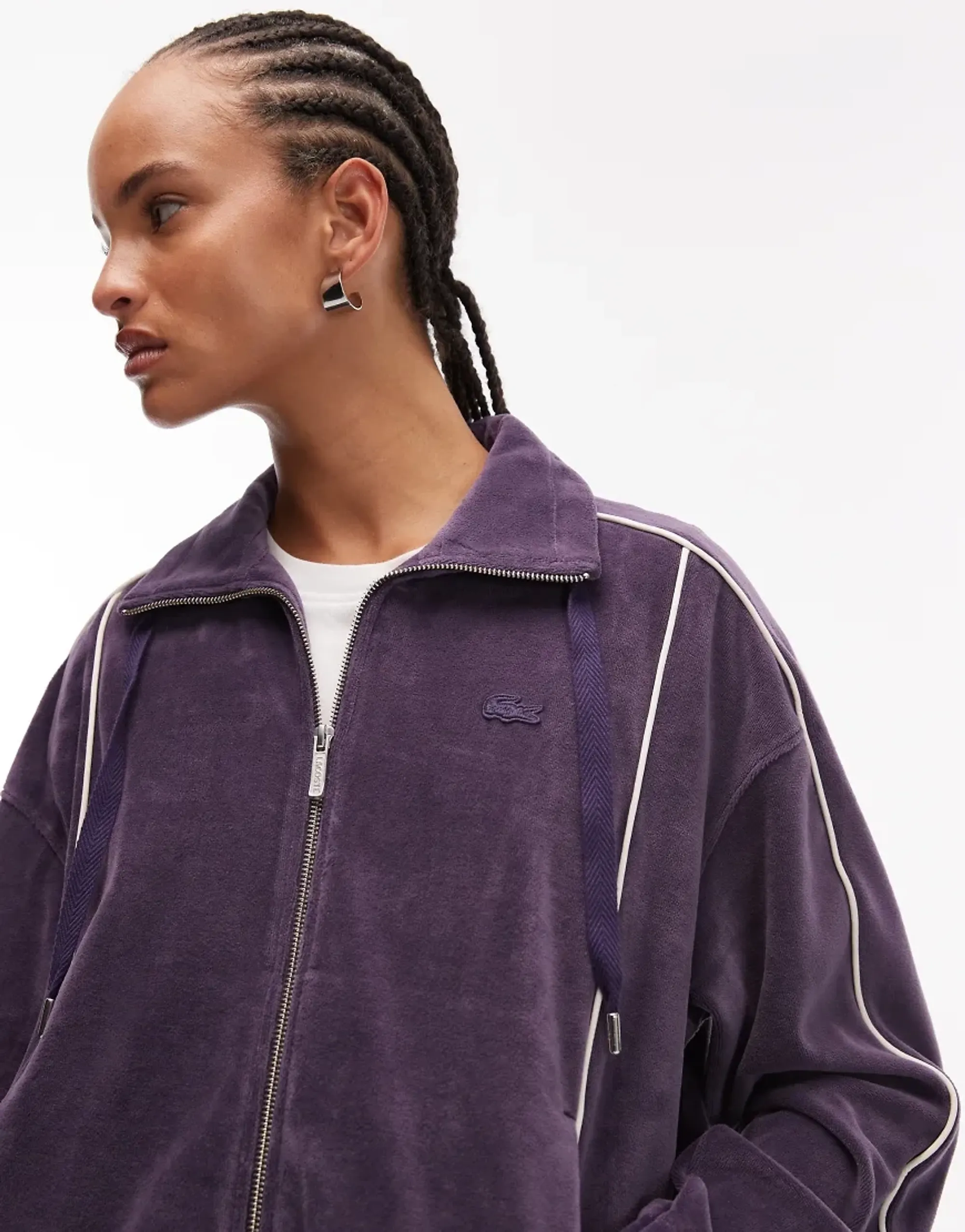 Lacoste Oversized Zipped Velour Sweatshirt - Purple