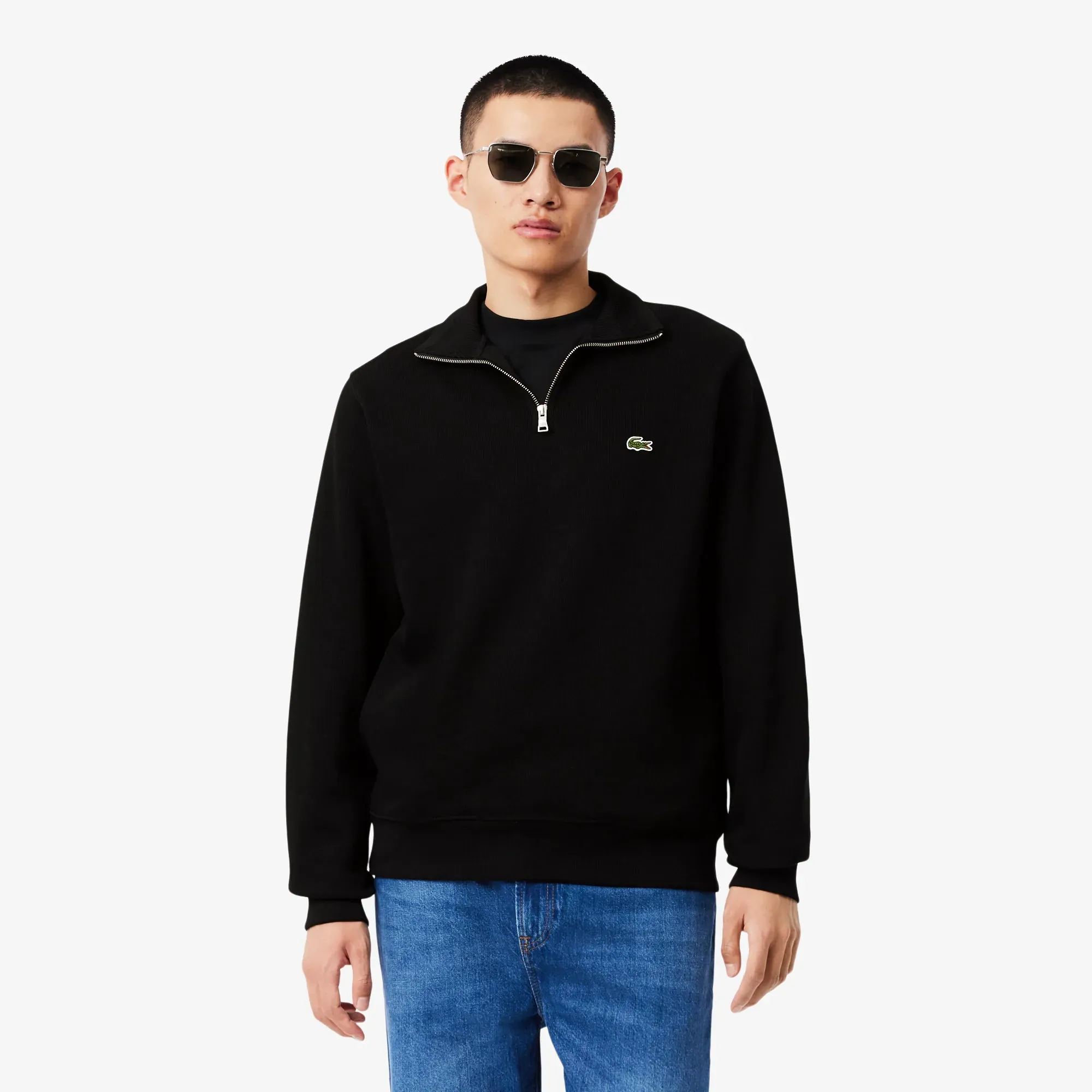 Lacoste Zip-Up High Neck Interlock Sweatshirt - Noir