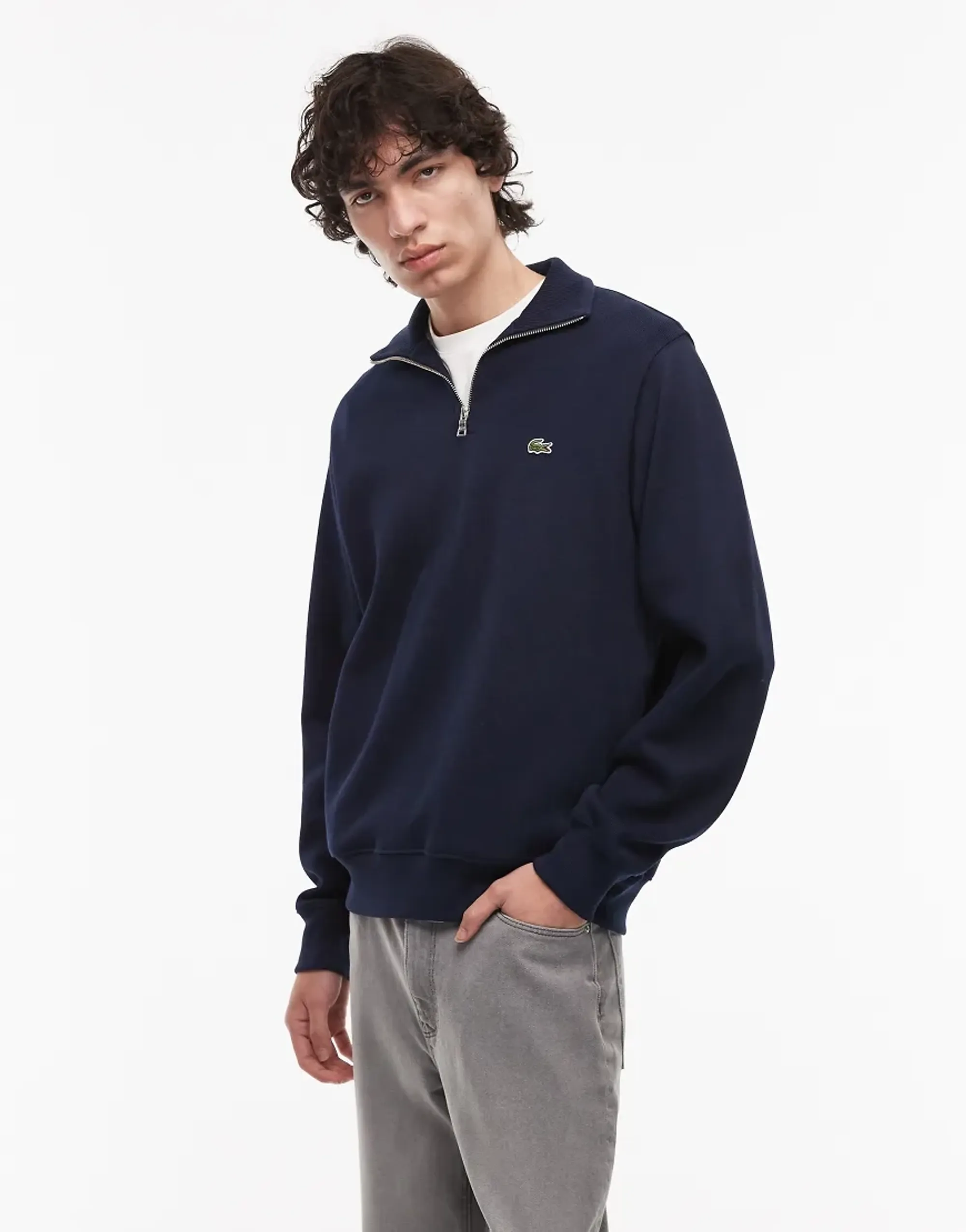 Lacoste Zip-Up High Neck Interlock Sweatshirt - Midnight Blue