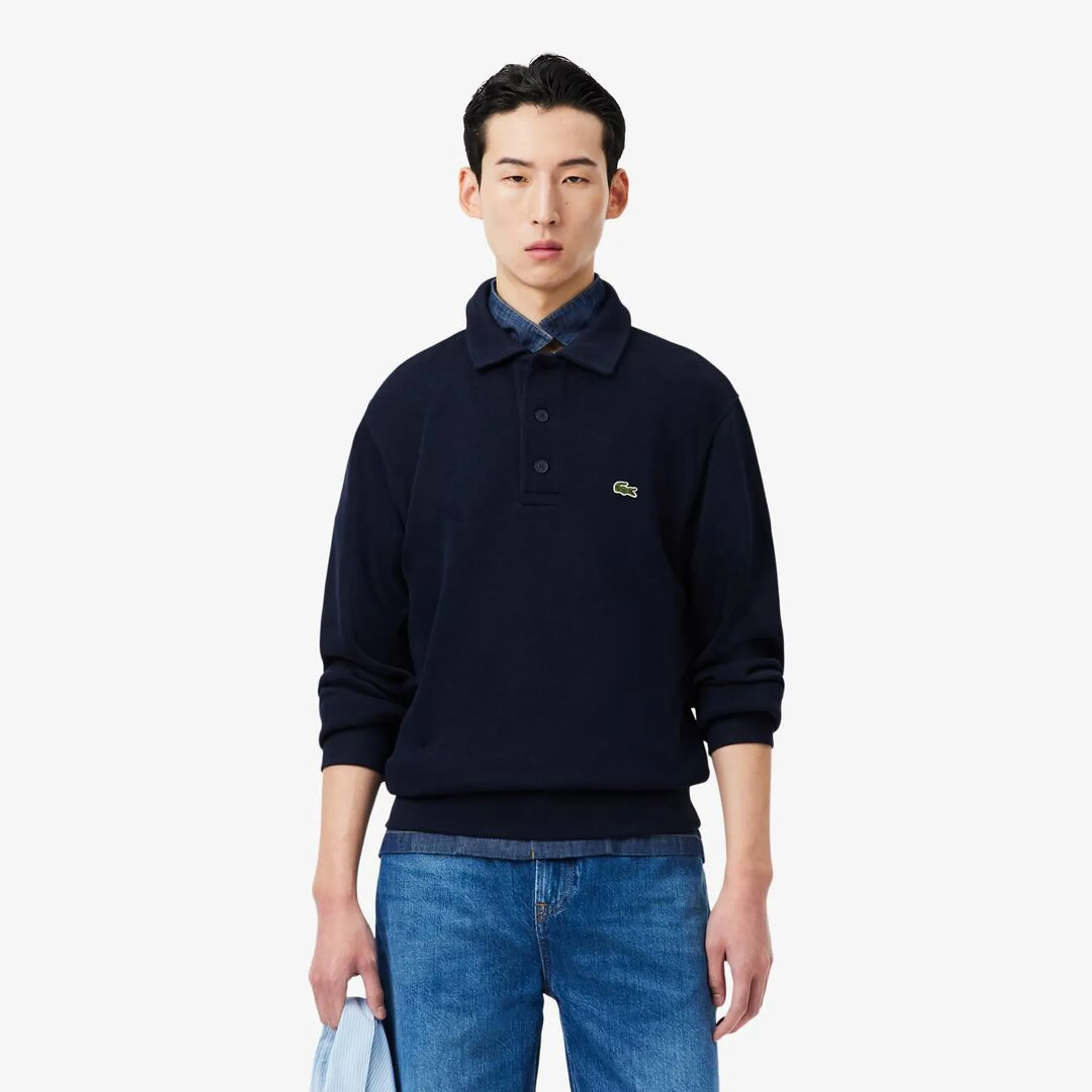 Lacoste Ribbed Cotton Polo Collar Sweatshirt - Midnight Blue