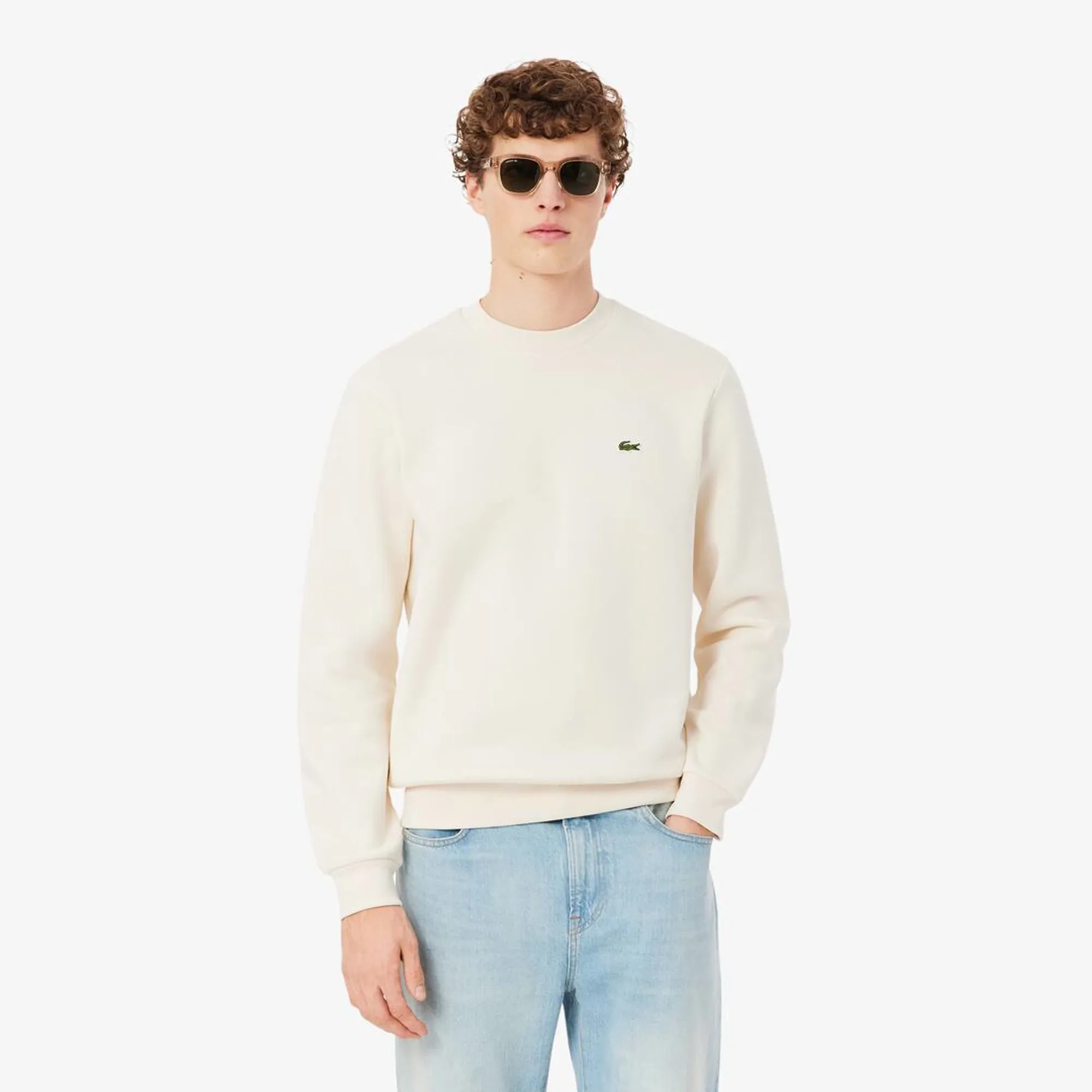 Lacoste Fleece Crew Neck Sweatshirt - Ecru White