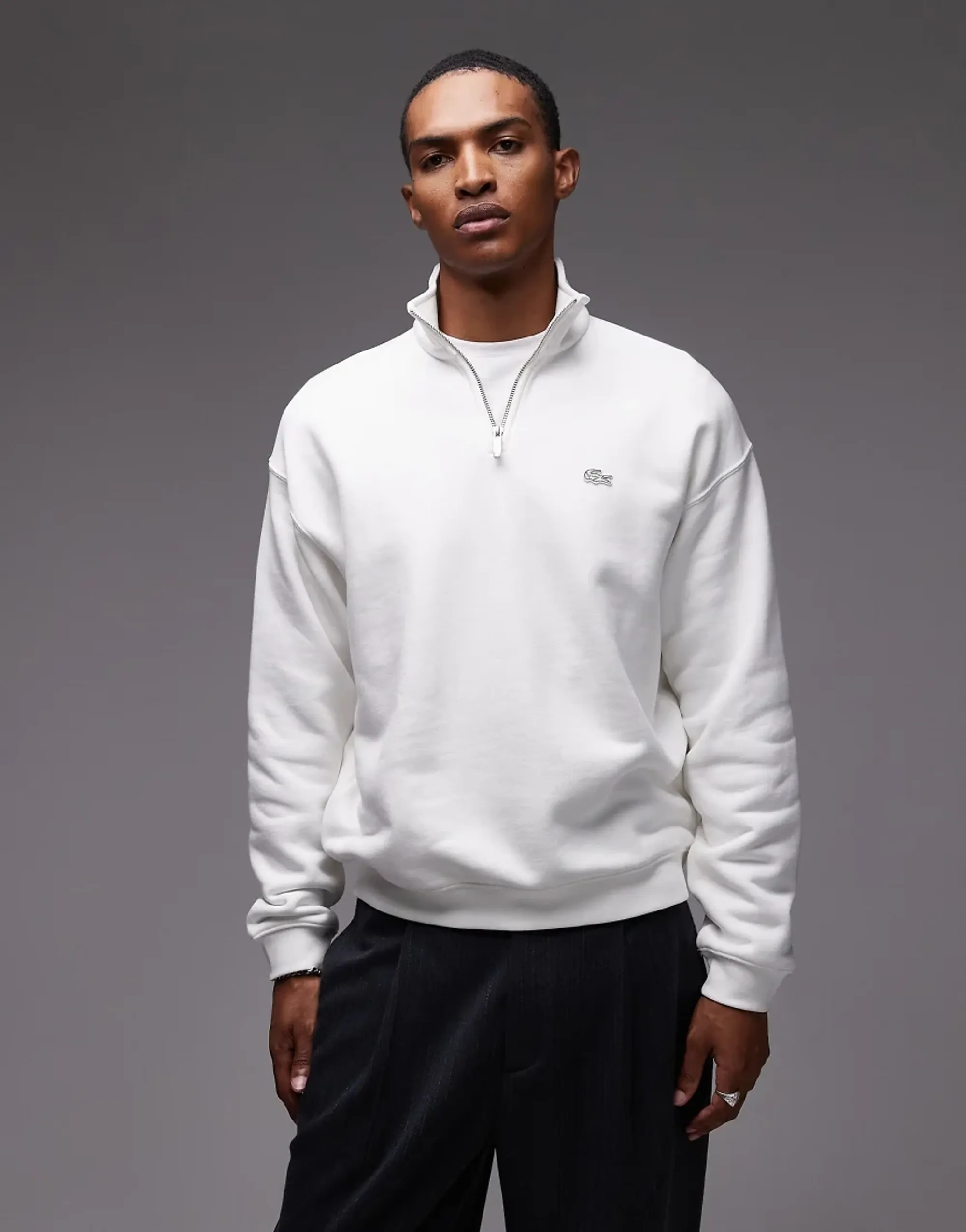 Lacoste Heavy Fleece Zipper Neck Sweatshirt - White