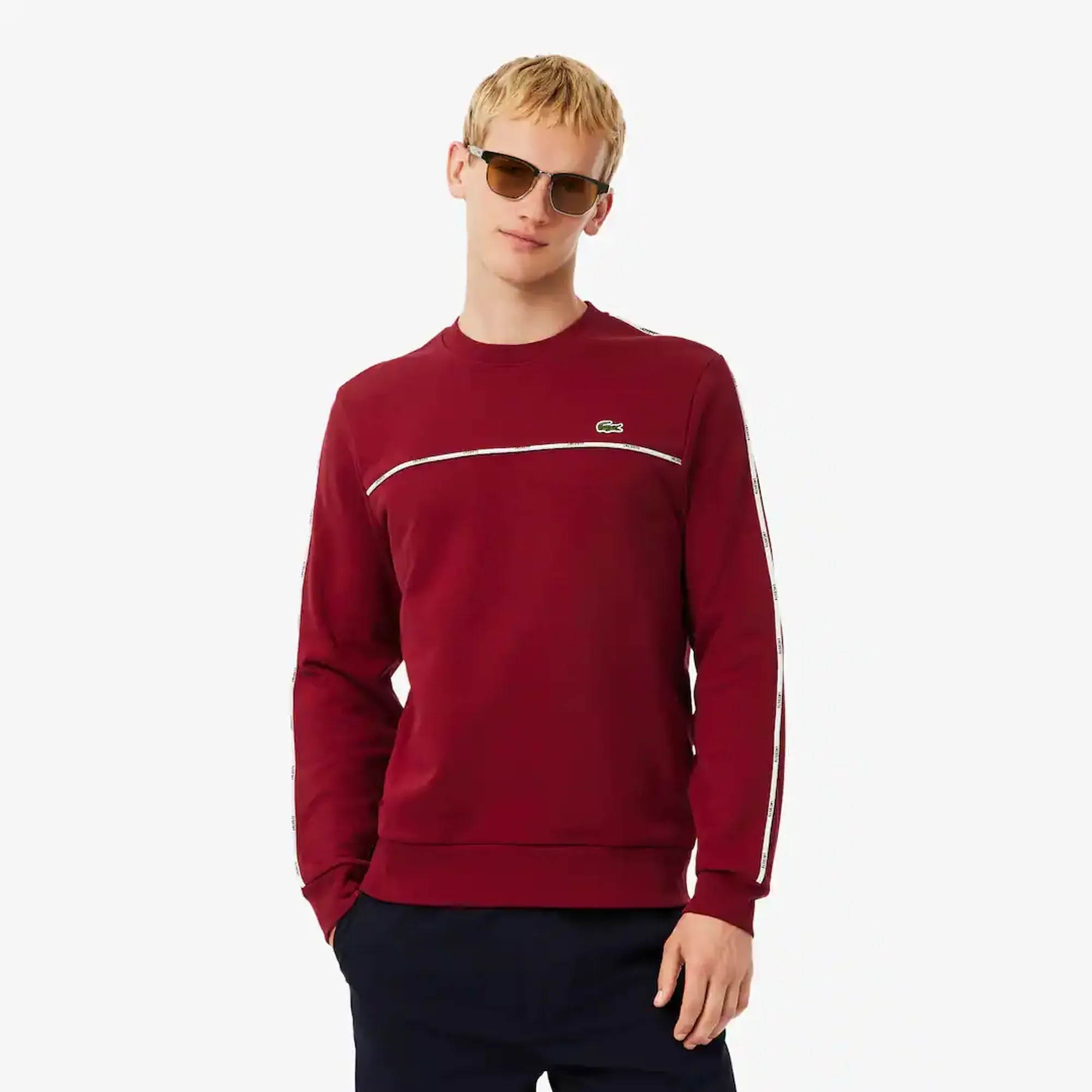 Lacoste Logo Trim Fleece Sweatshirt - Bordeaux