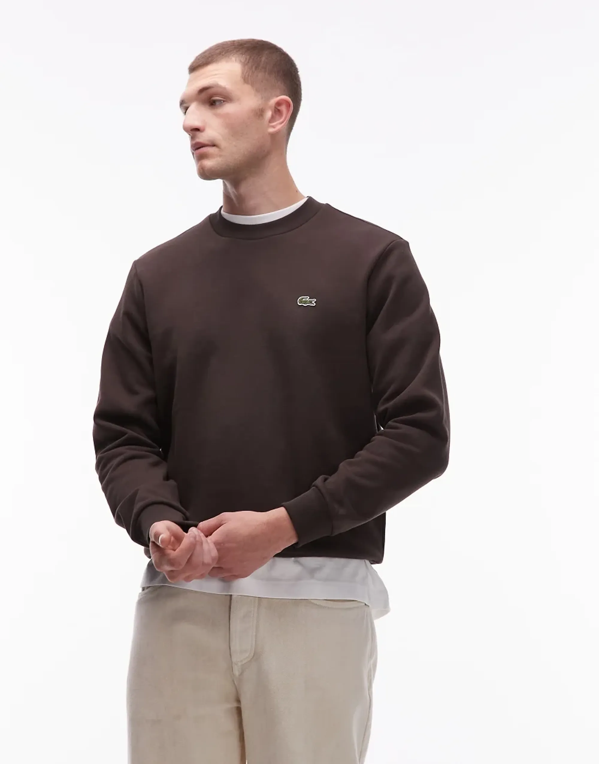 Lacoste Fleece Crew Neck Sweatshirt - Brown