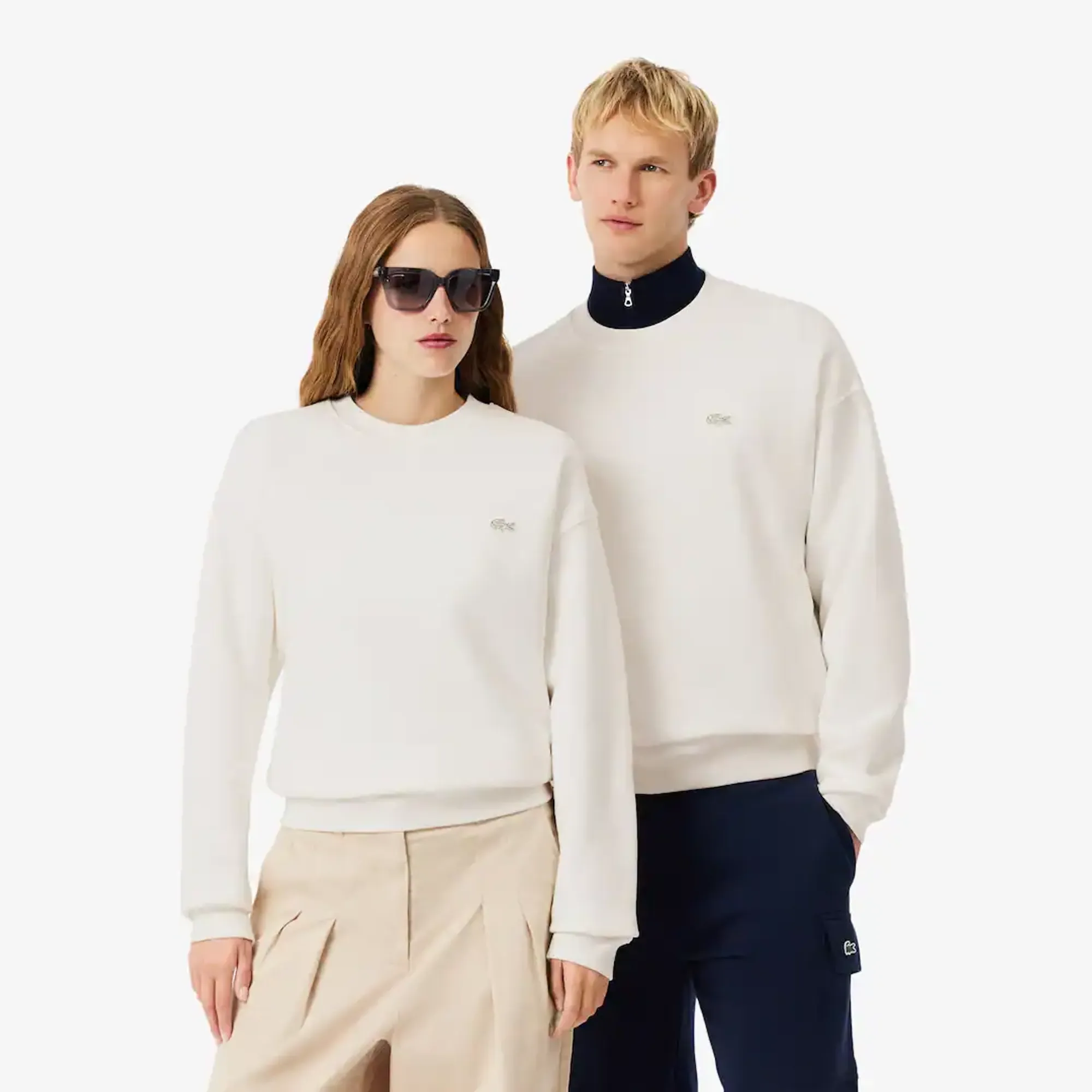 Lacoste Loose Fit Heavy Fleece Sweatshirt - White