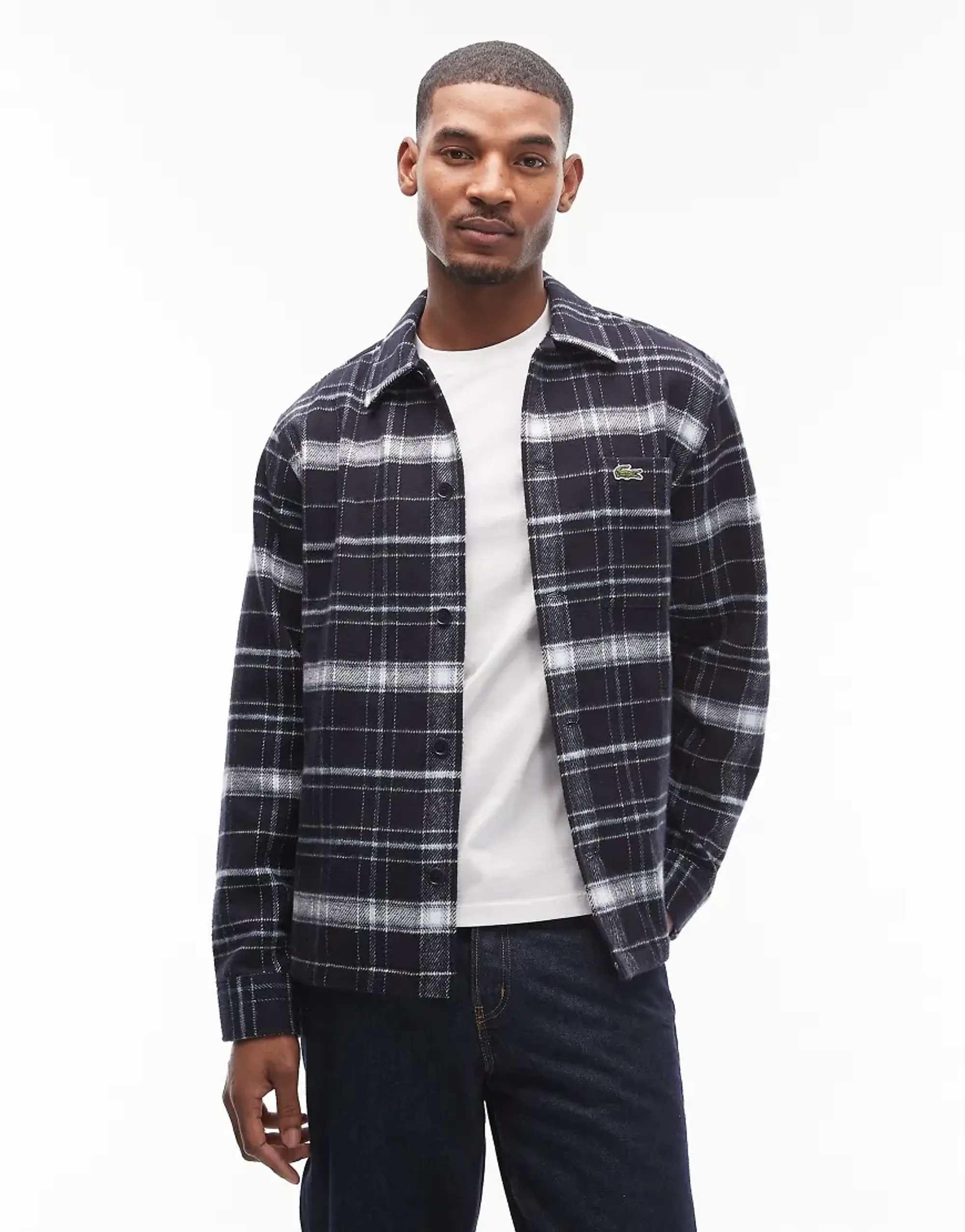 Lacoste Cotton Plaid Overshirt - Navy Blue / White / Blue