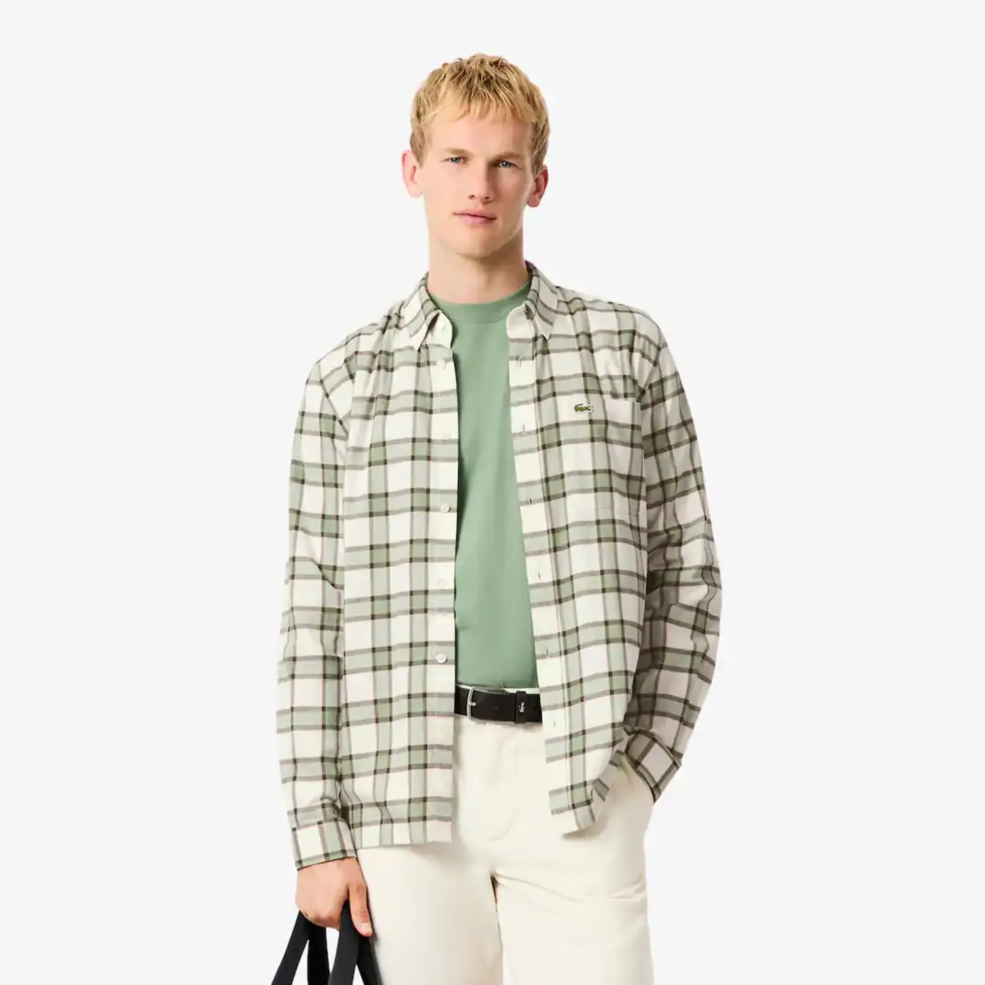 Lacoste Regular Fit Plaid Flannel Shirt - White / Yellow / Green