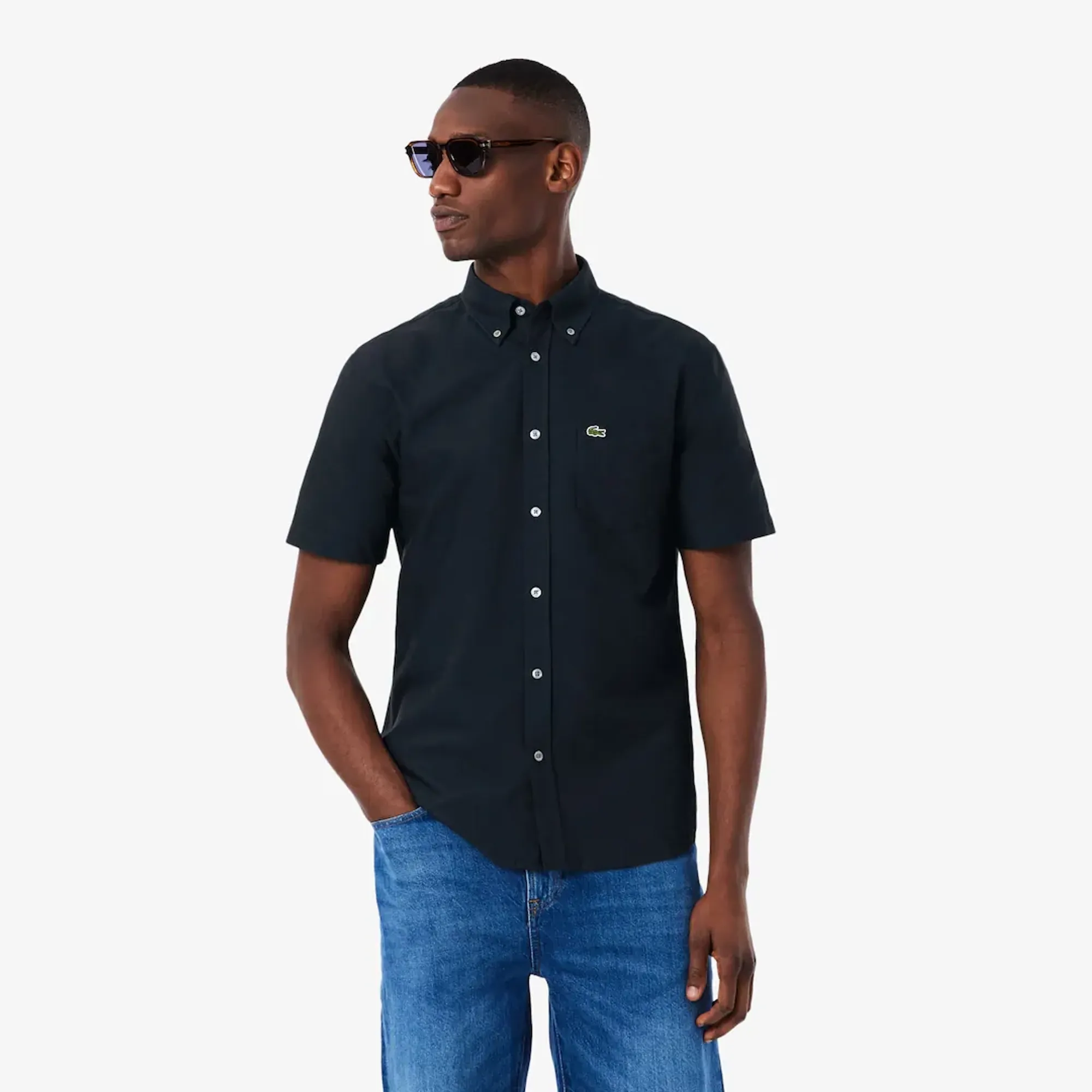 Lacoste Regular Fit Short Sleeved Oxford Shirt - Navy Blue