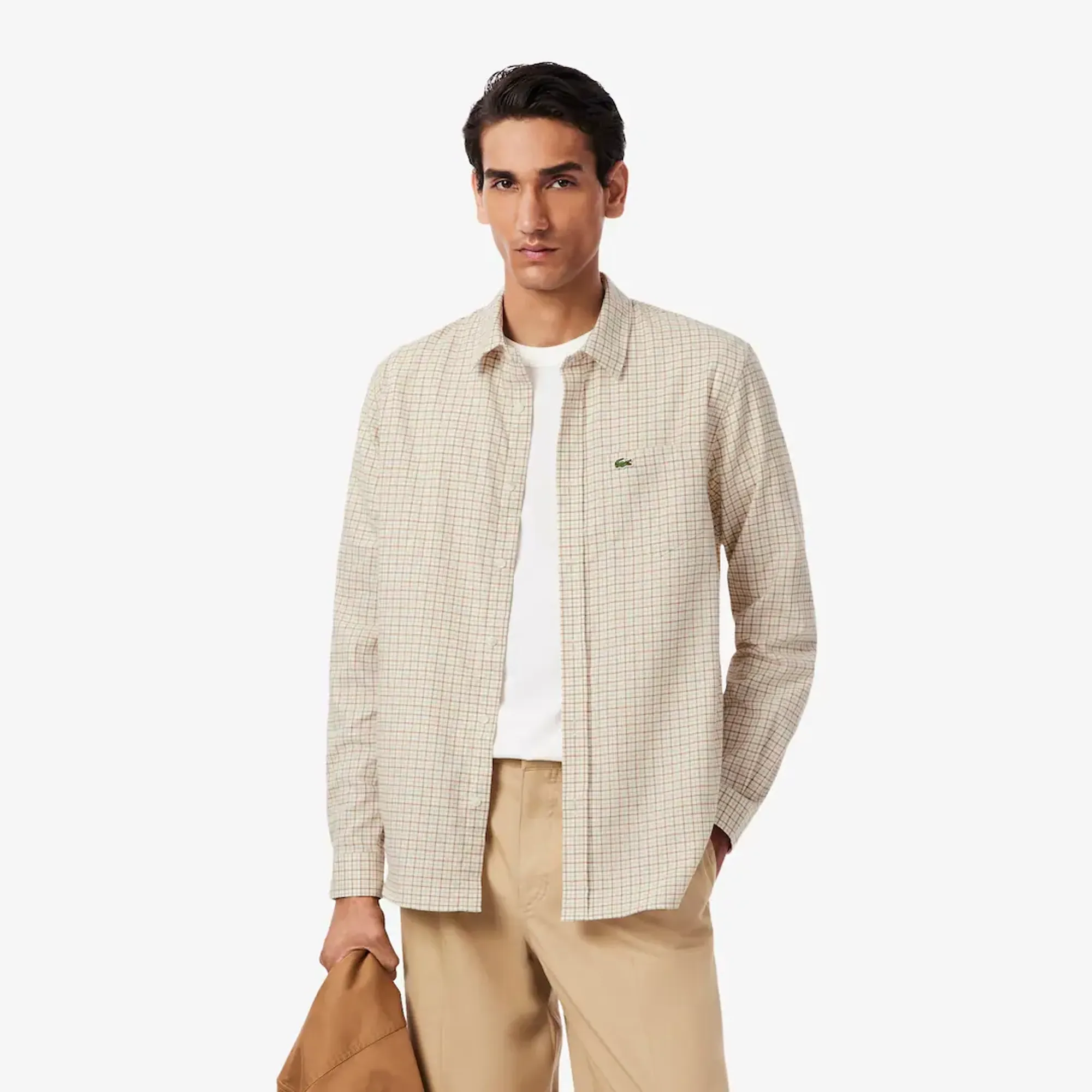 Lacoste Regular Fit Plaid Flannel Shirt - White / Brown