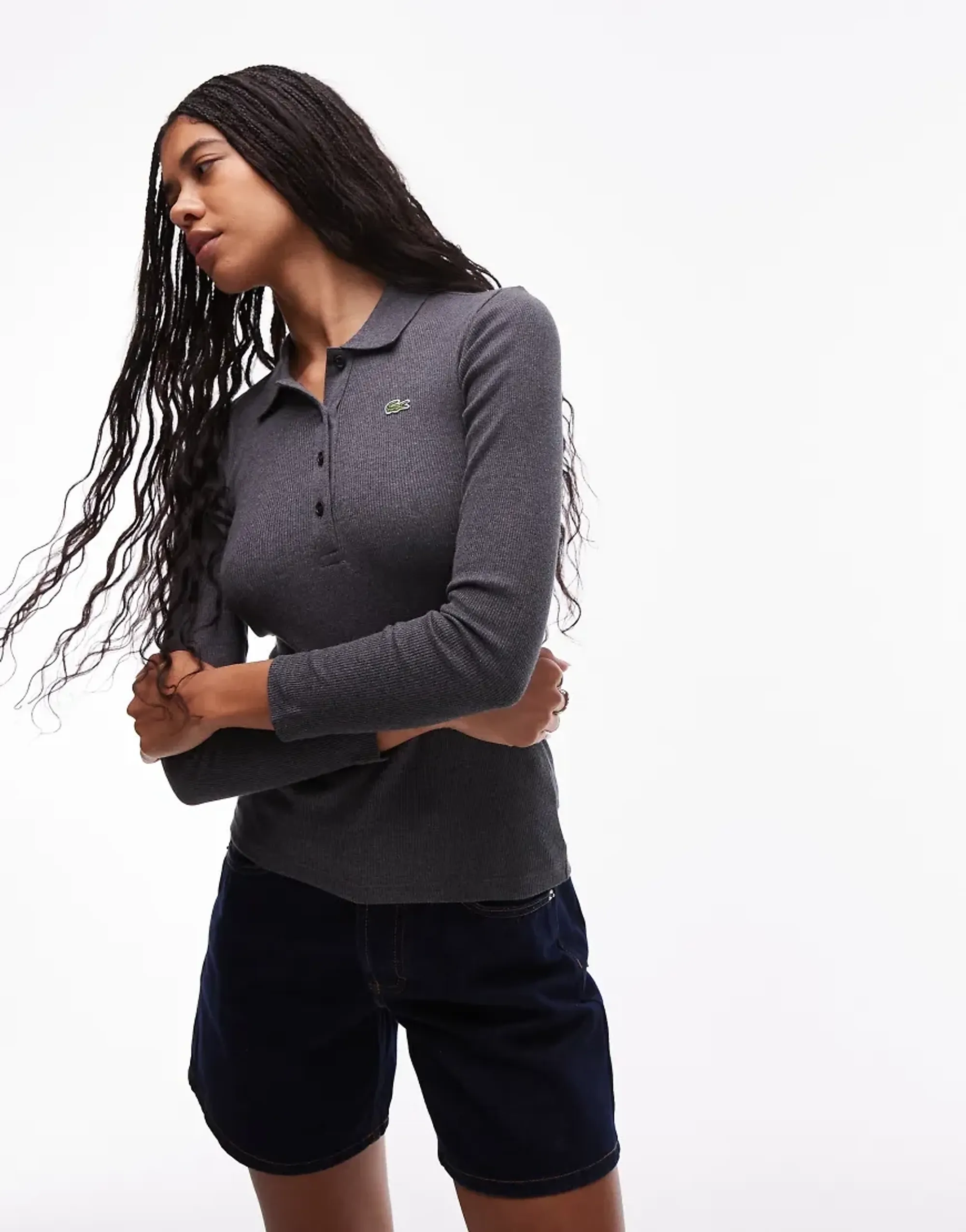 Lacoste Slim Fit L.12.D Ribbed Cotton Polo Shirt - Heathered Grey