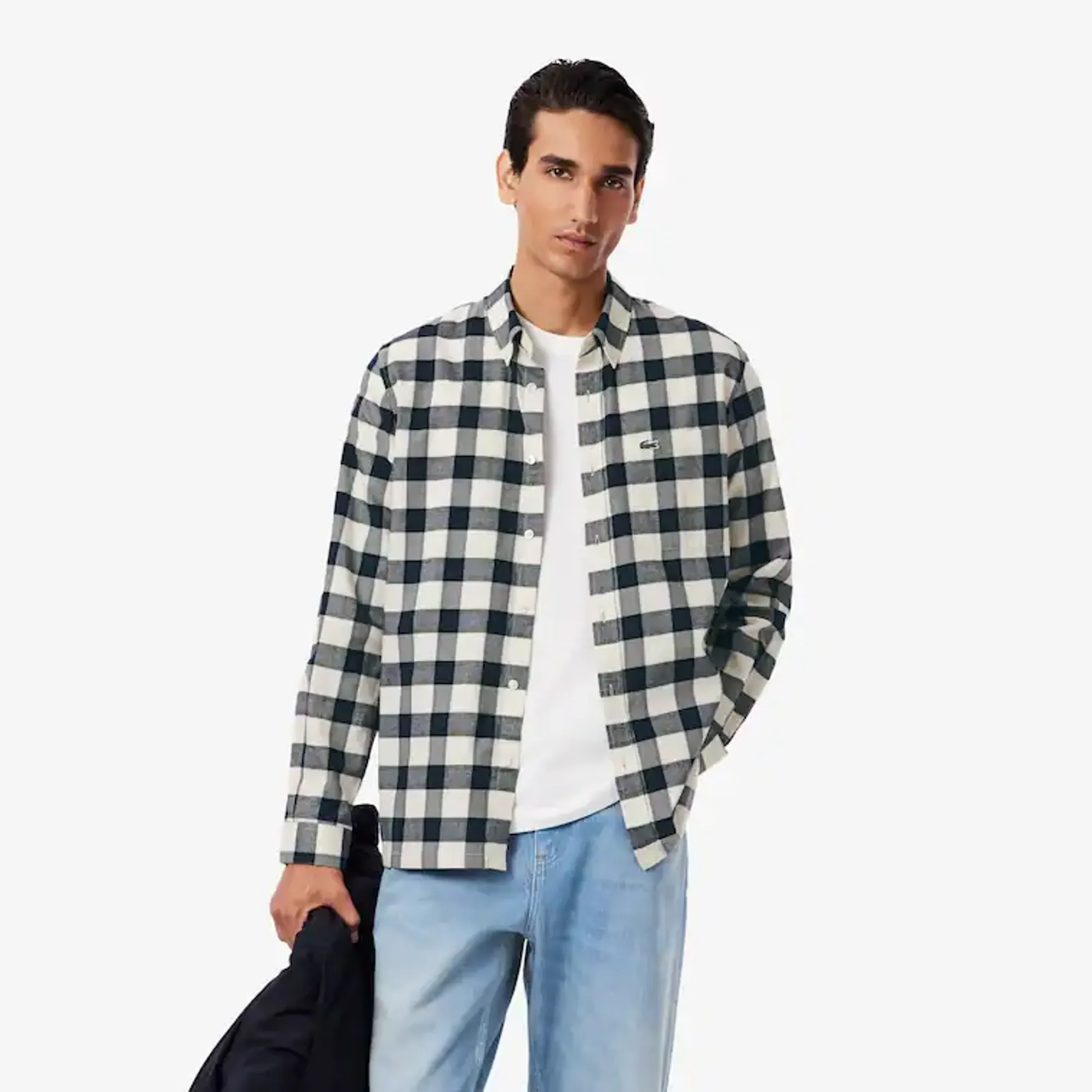 Lacoste Regular Fit Plaid Flannel Shirt - White / Blue / Navy Blue
