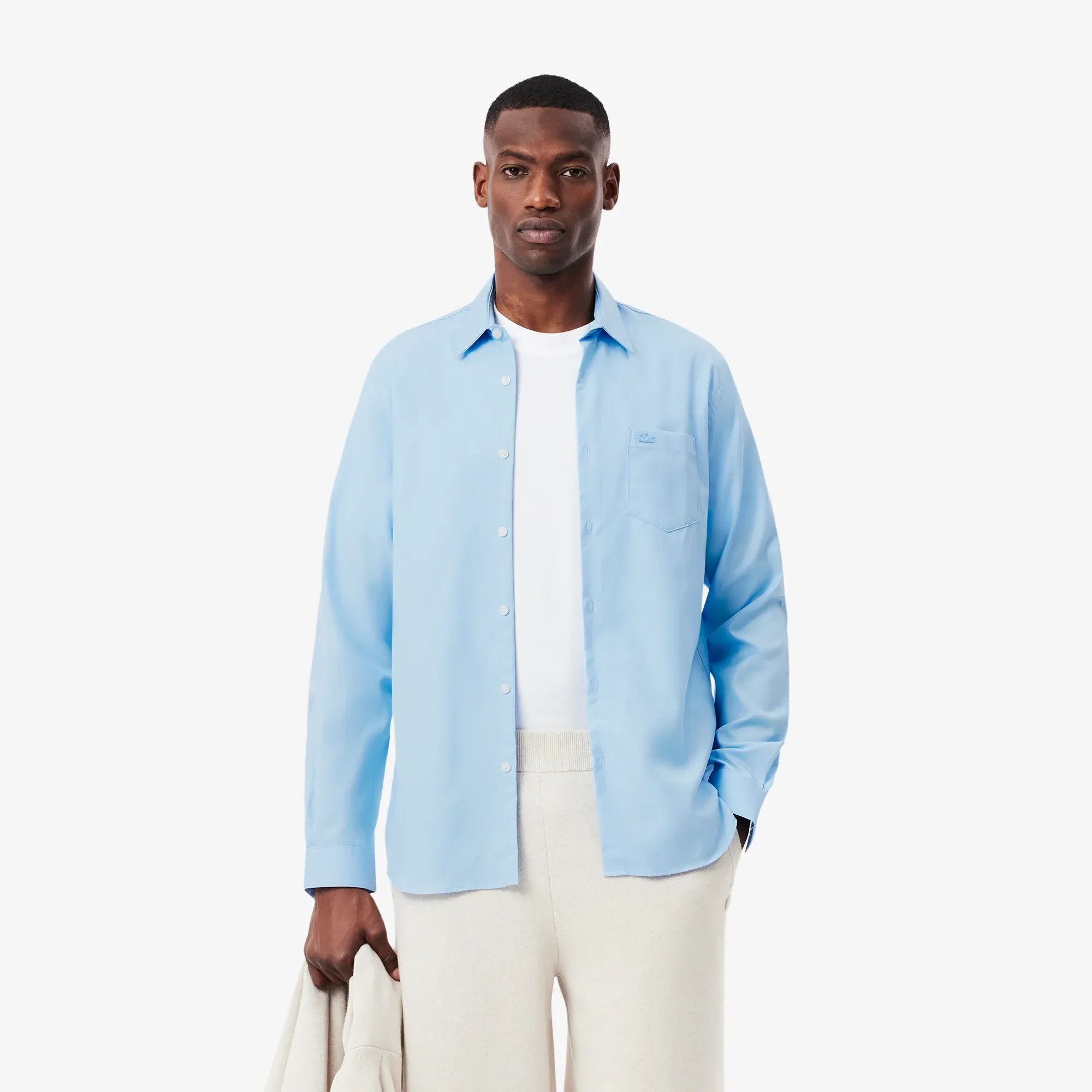 Lacoste Regular Fit Cotton Poplin Shirt - Pale Blue