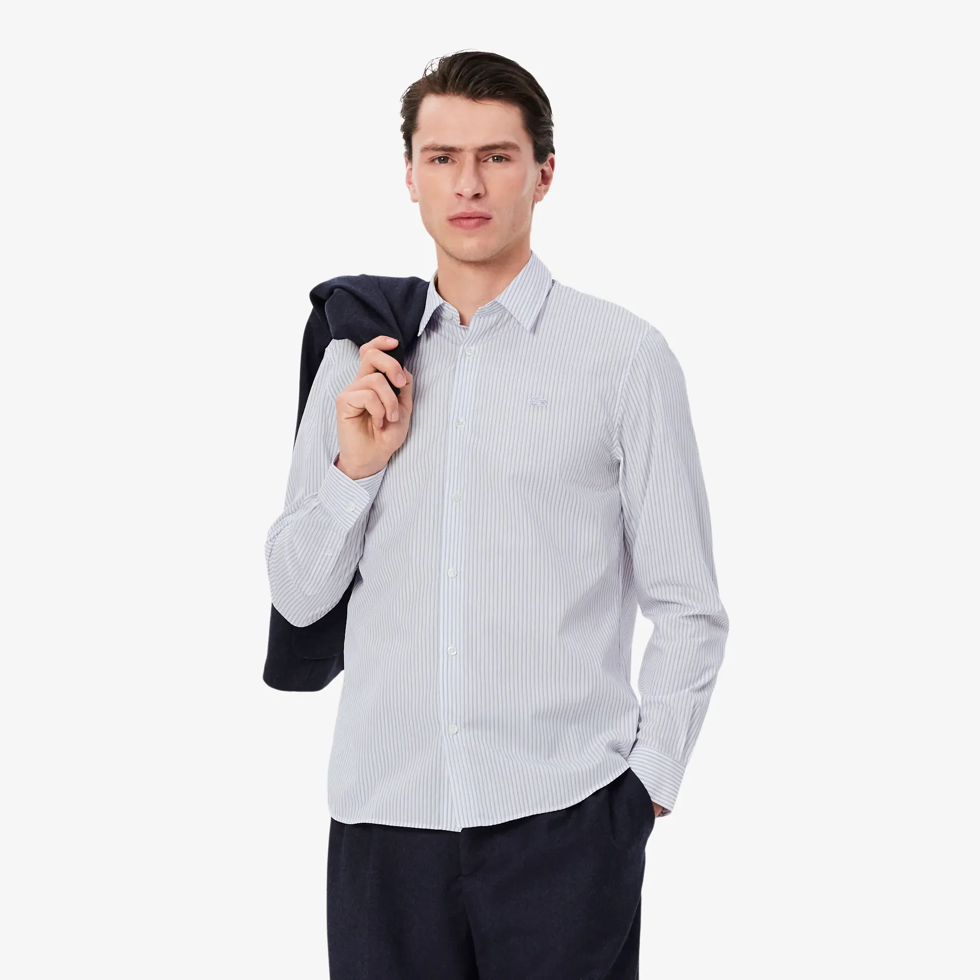 Lacoste Regular Fit Striped Poplin Shirt - White / Blue / Navy Blue