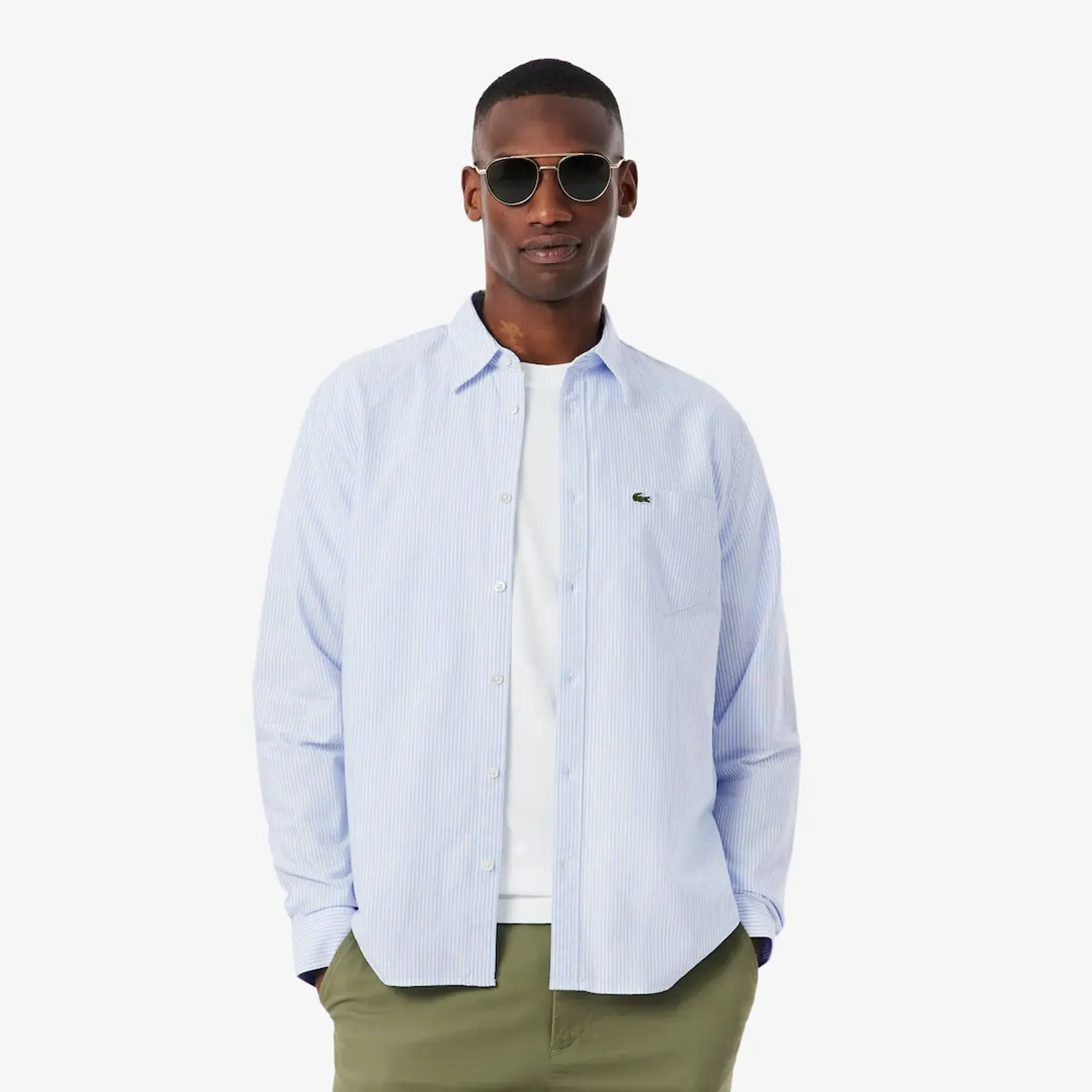 Lacoste Regular Fit Striped Oxford Shirt - Bleu / Blanc