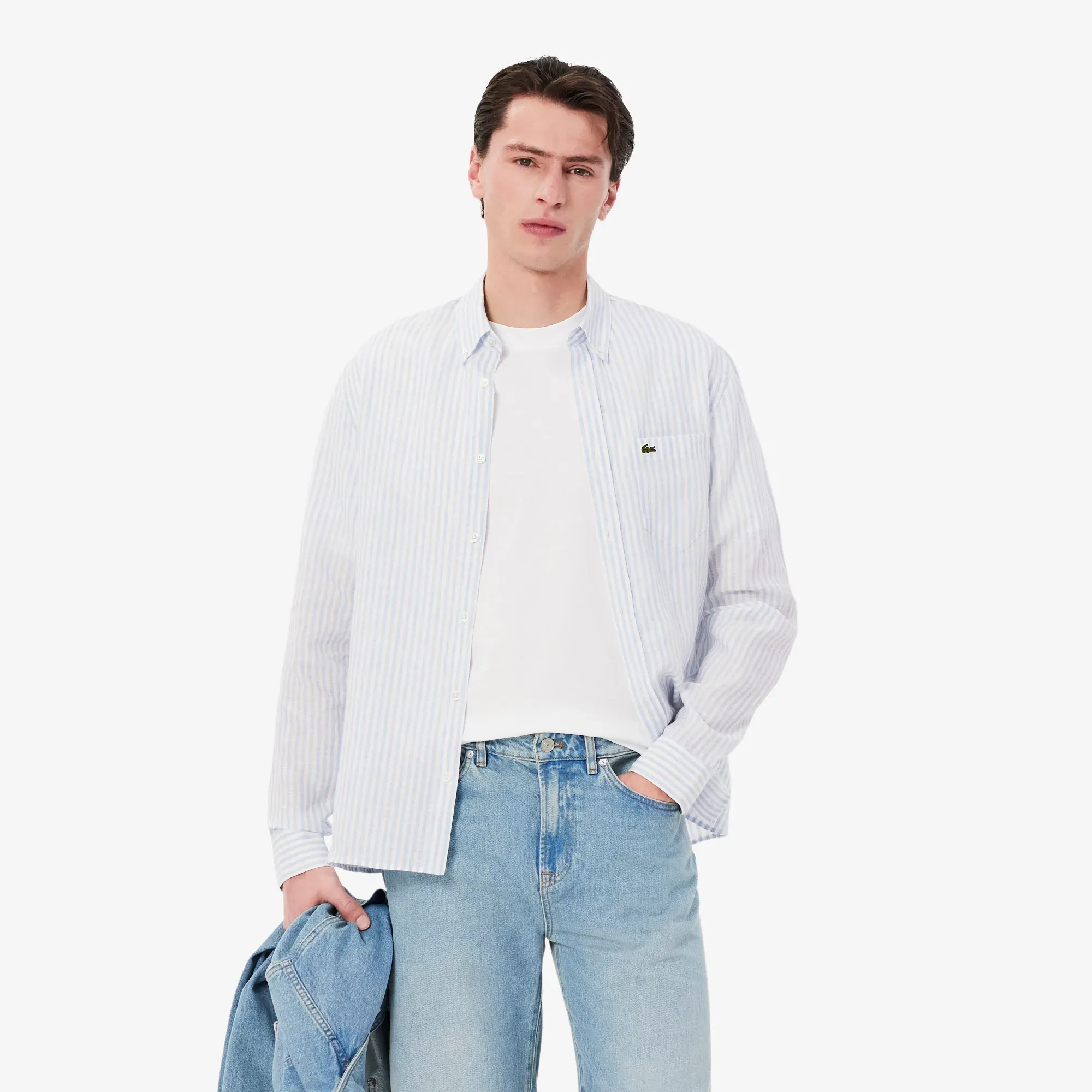 Lacoste Regular Fit Striped Linen Shirt - Bleu / Blanc