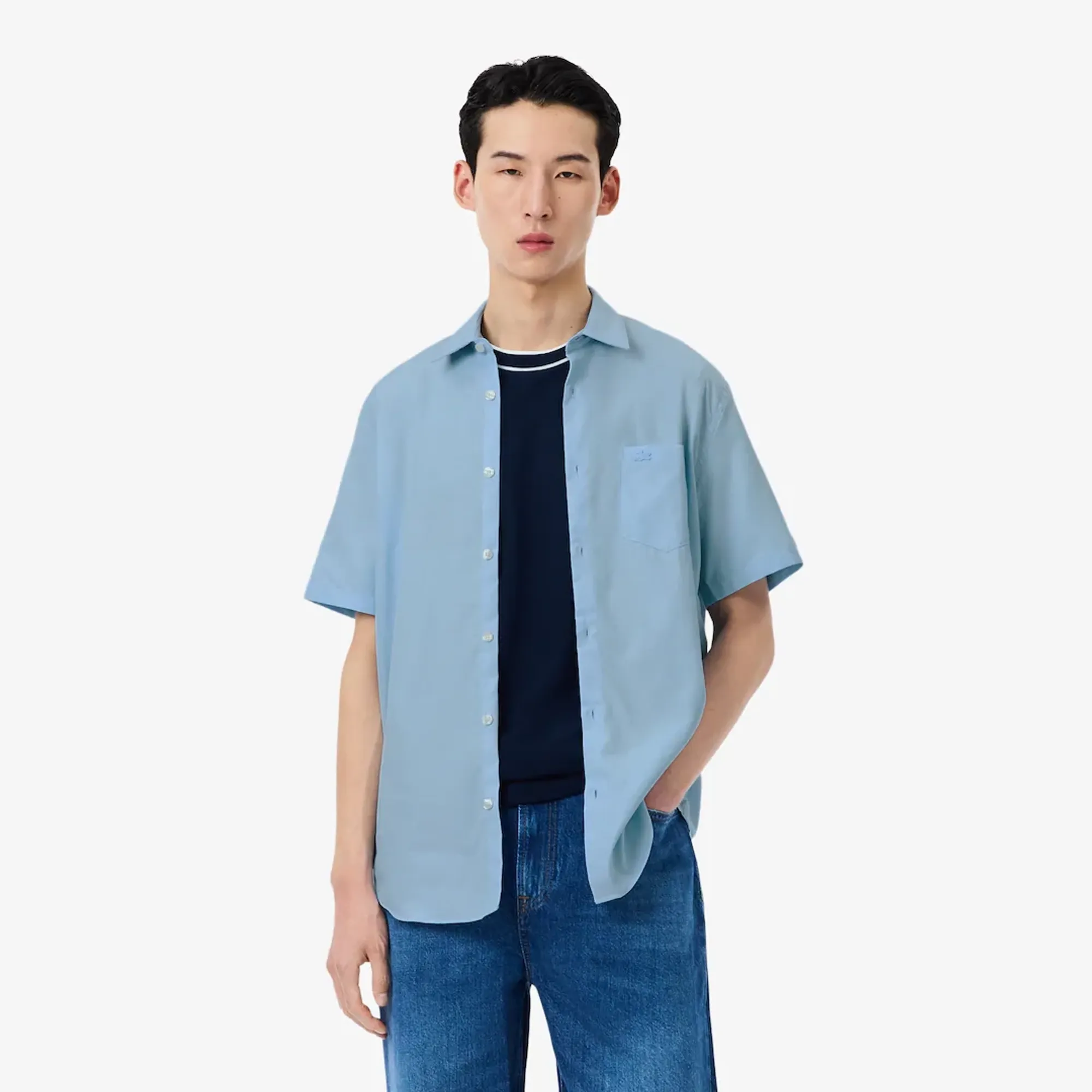 Lacoste Regular Fit Short Sleeved Cotton Shirt - Pale Blue