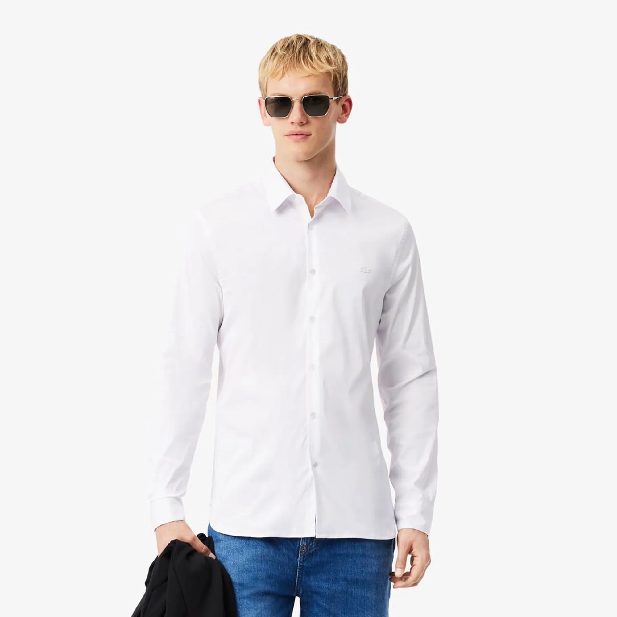 Lacoste Slim Fit Stretch Poplin Shirt - White