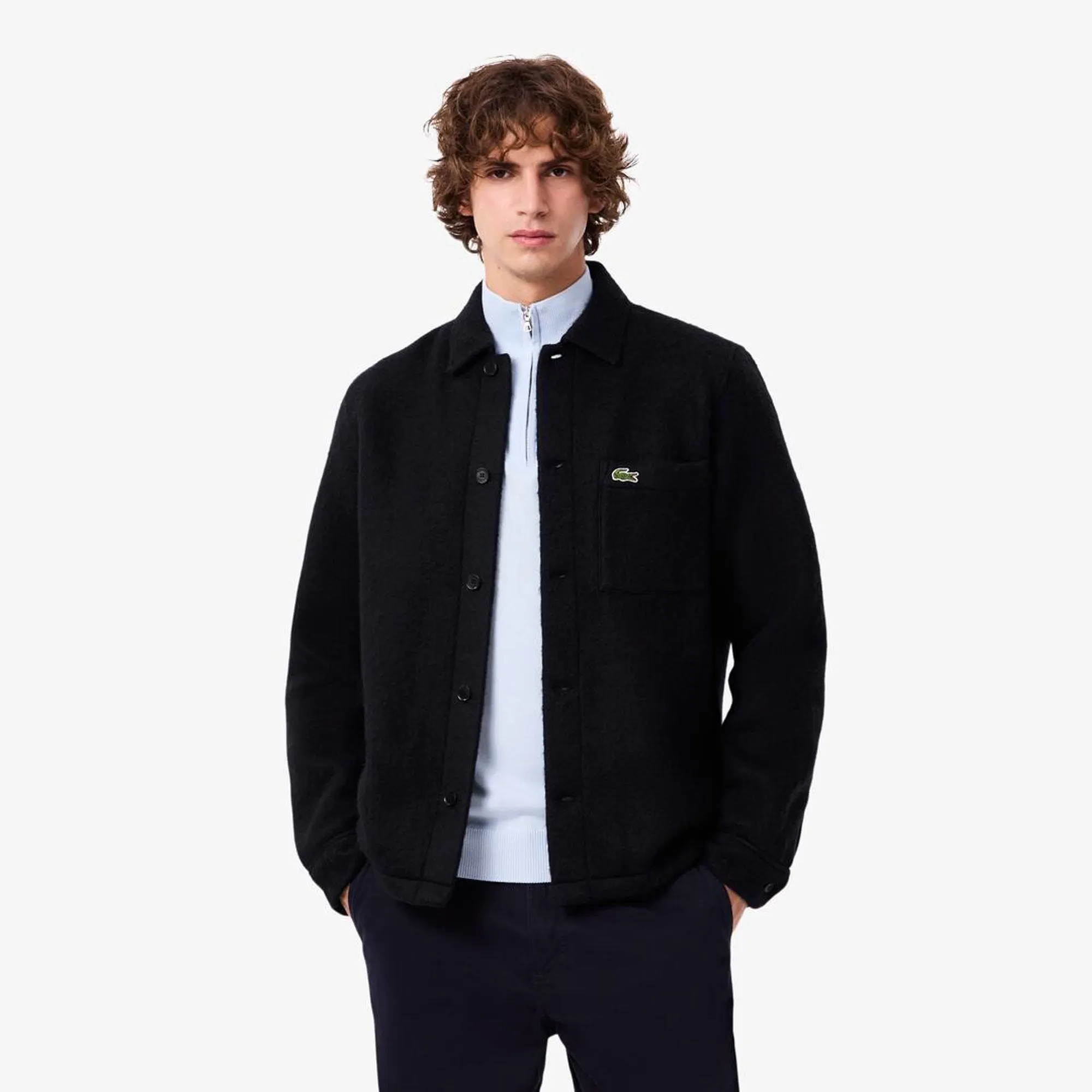 Lacoste Wool Blend Felt Overshirt - Navy Blue