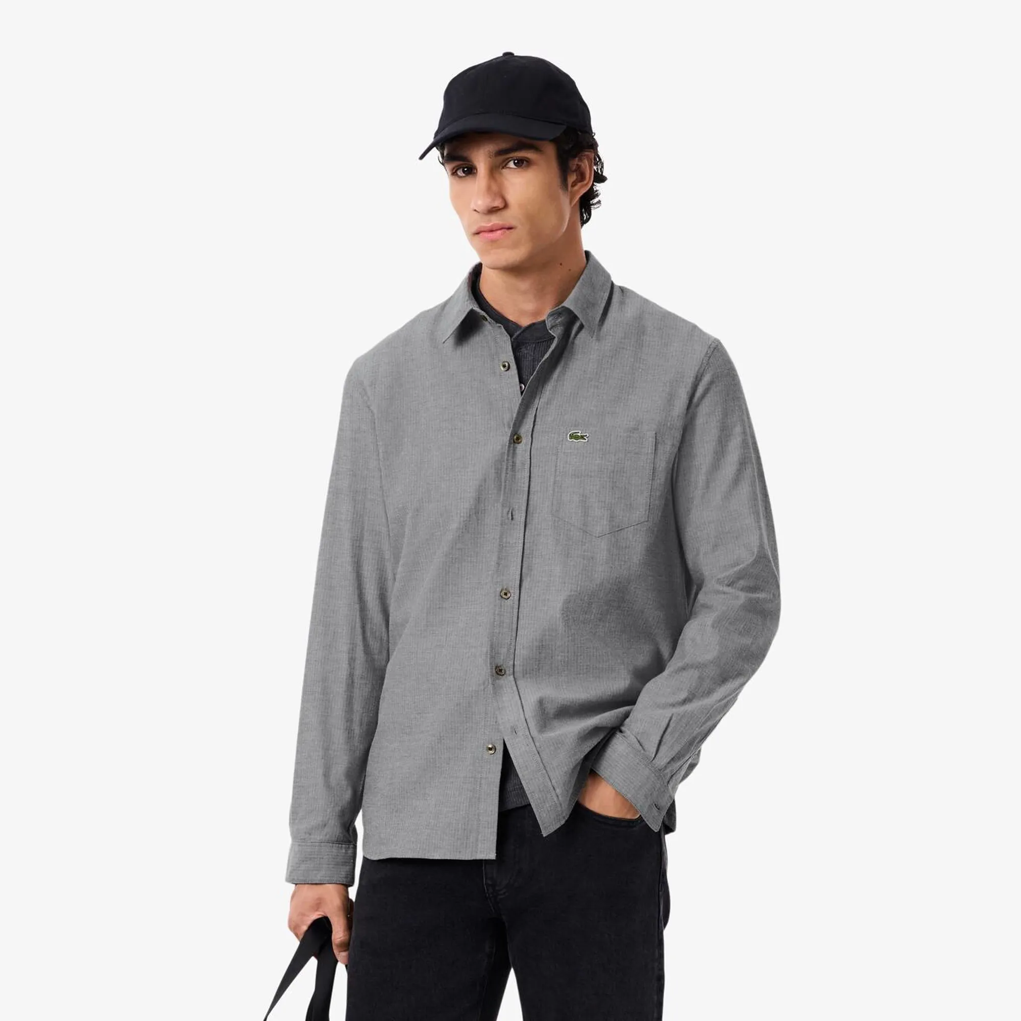 Lacoste Regular Fit Cotton Shirt - Navy Blue / White