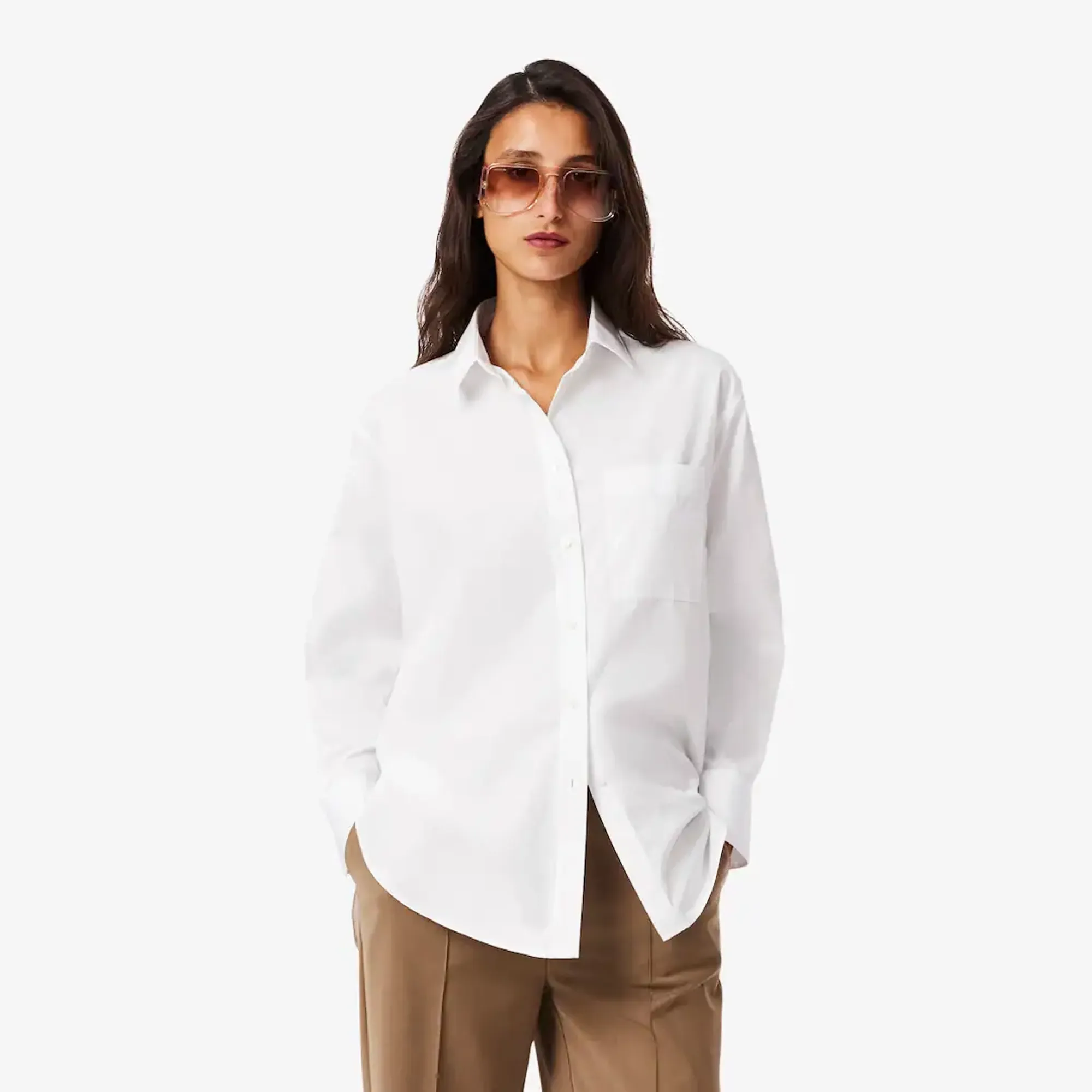 Lacoste Oversized Cotton Poplin Shirt - White