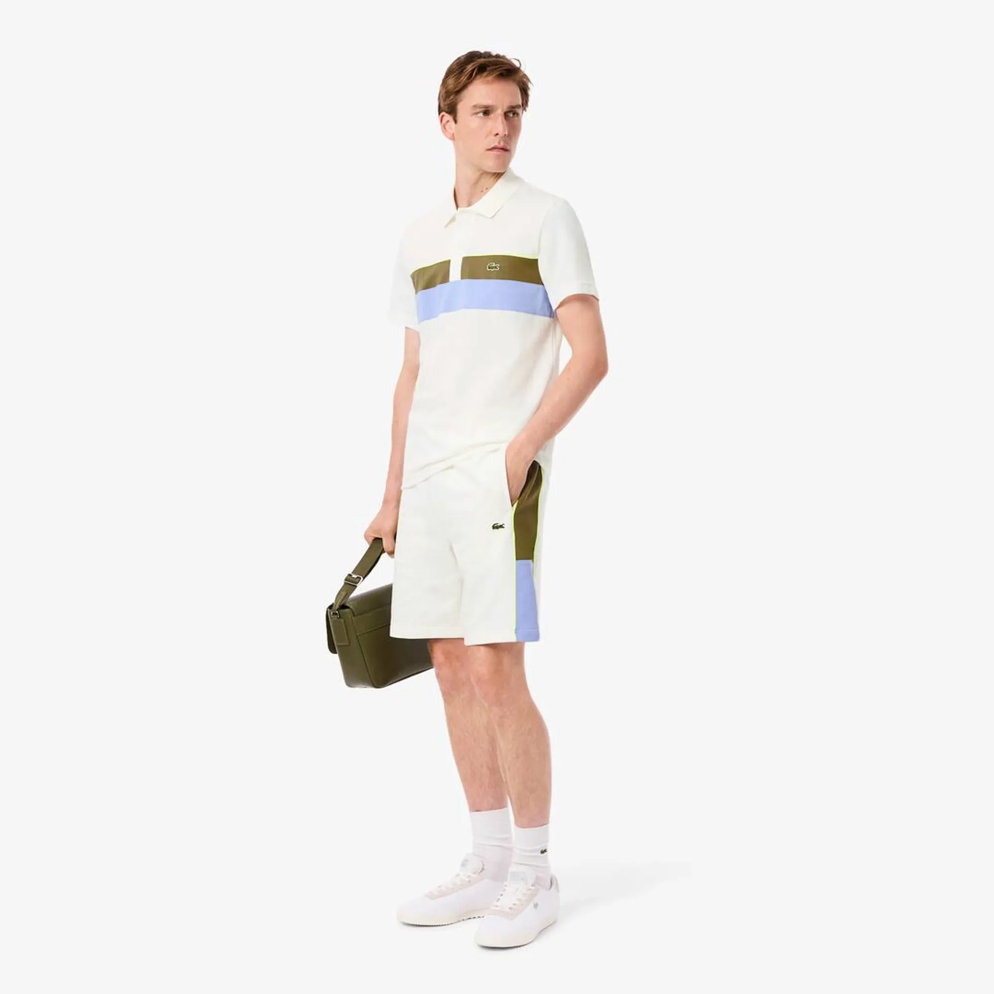 Lacoste Colour-Block Fleece Shorts - White / Khaki Green / Purple