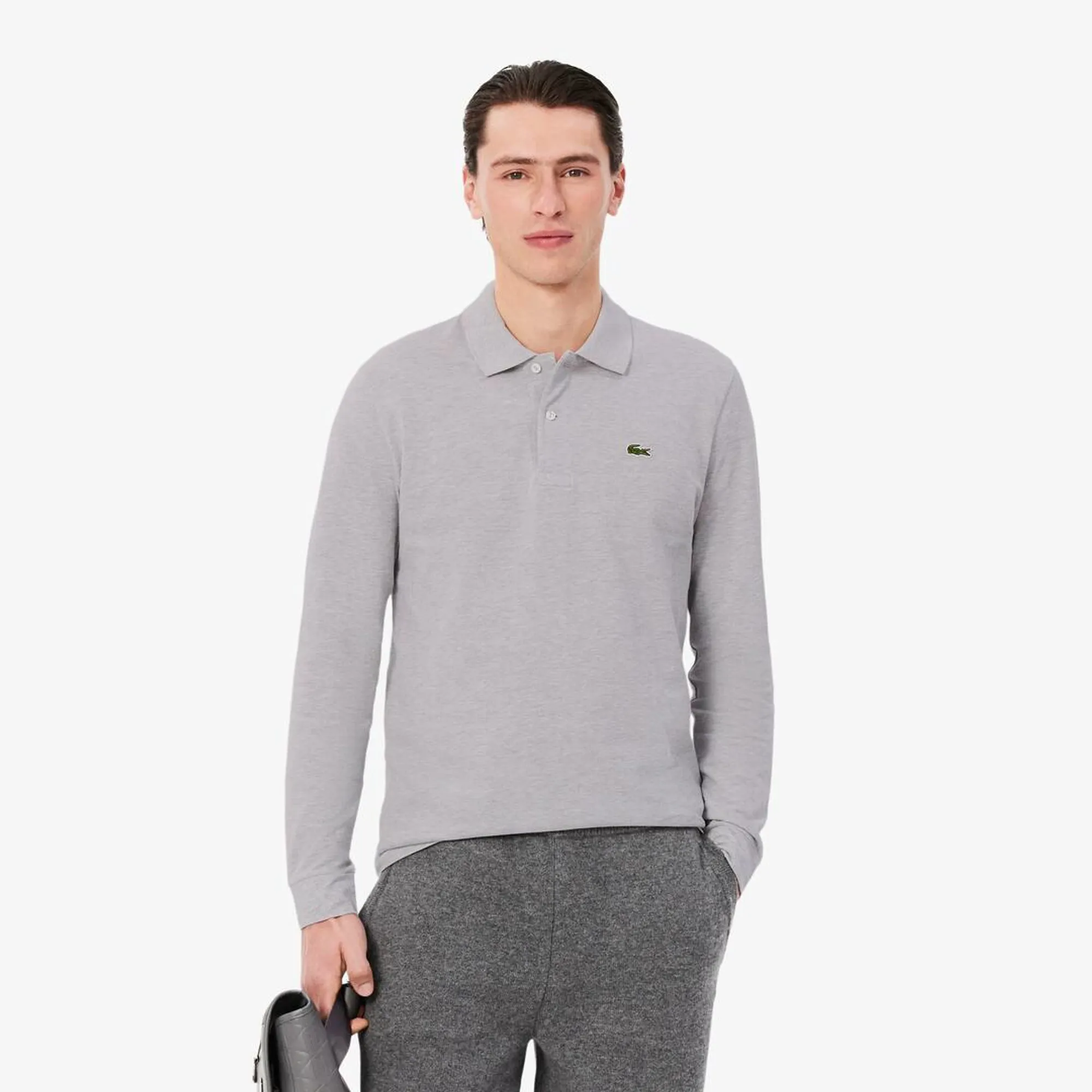 Lacoste Classic Fit Long Sleeved L.12.12 Polo Shirt - Light Heathered Grey