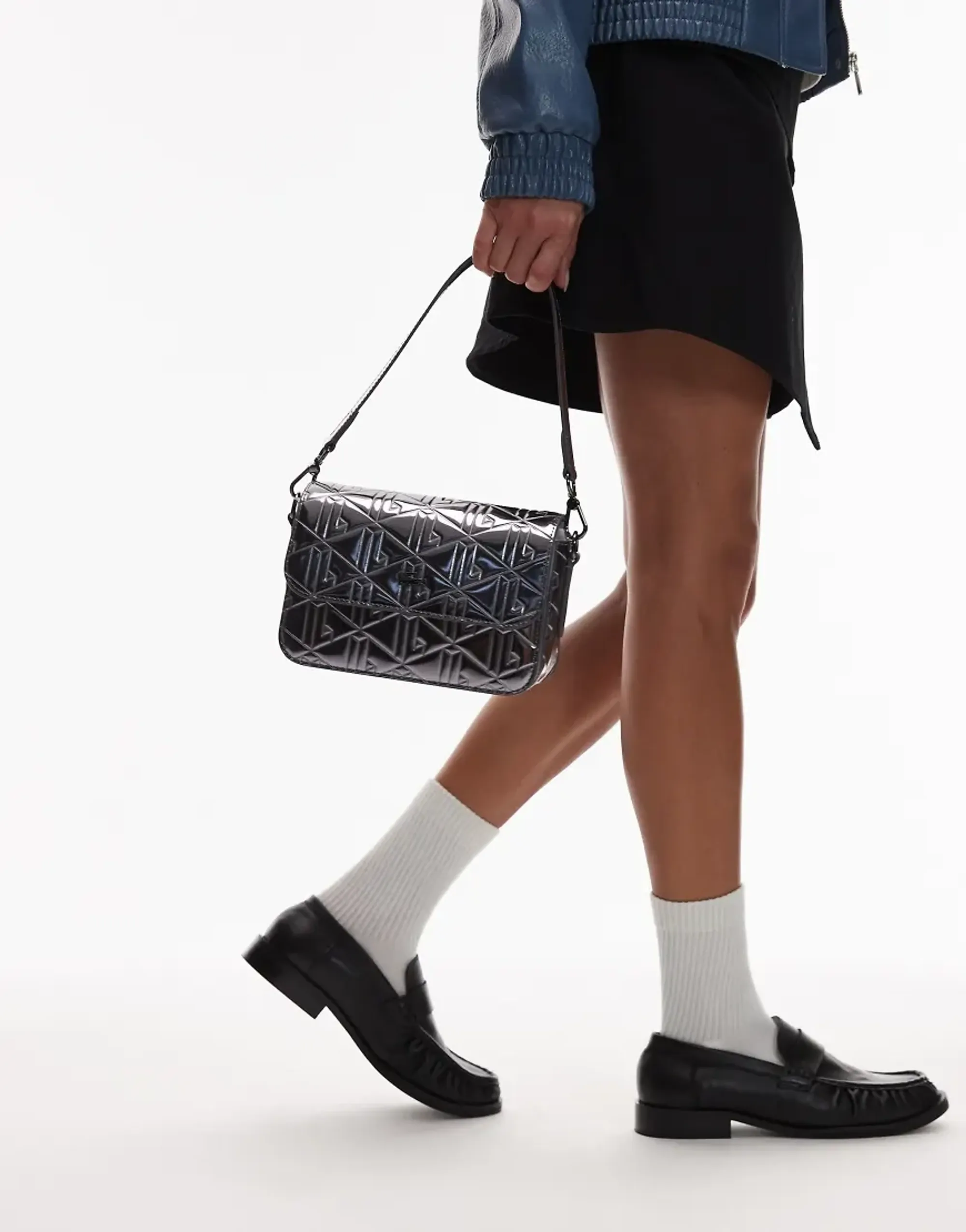 Lacoste Metallic Shoulder Bag - Shiny Dark Silver