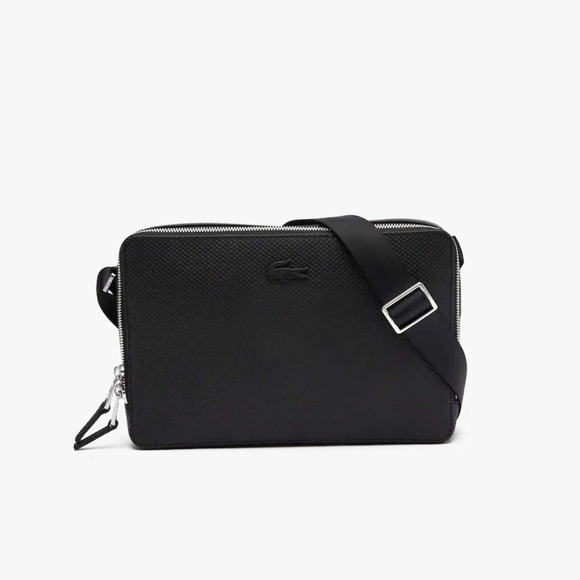 Lacoste Chantaco Piqué Leather Reporter Bag - Black