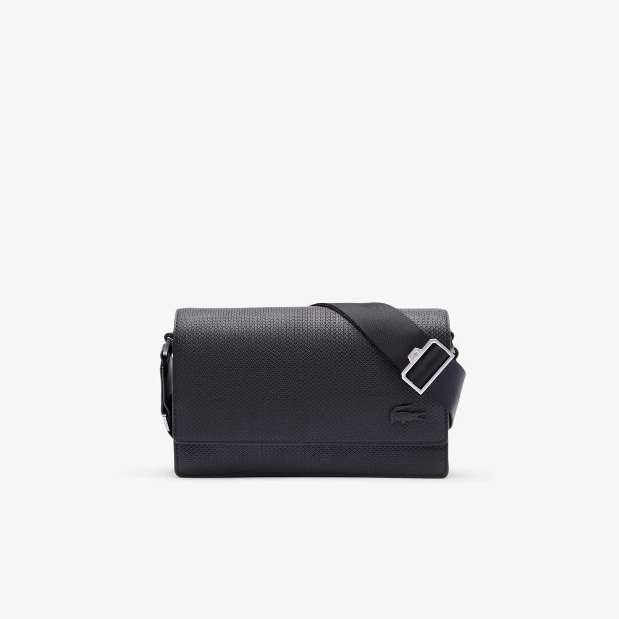 Lacoste Chantaco Leather Flap Close Reporter Bag - Black