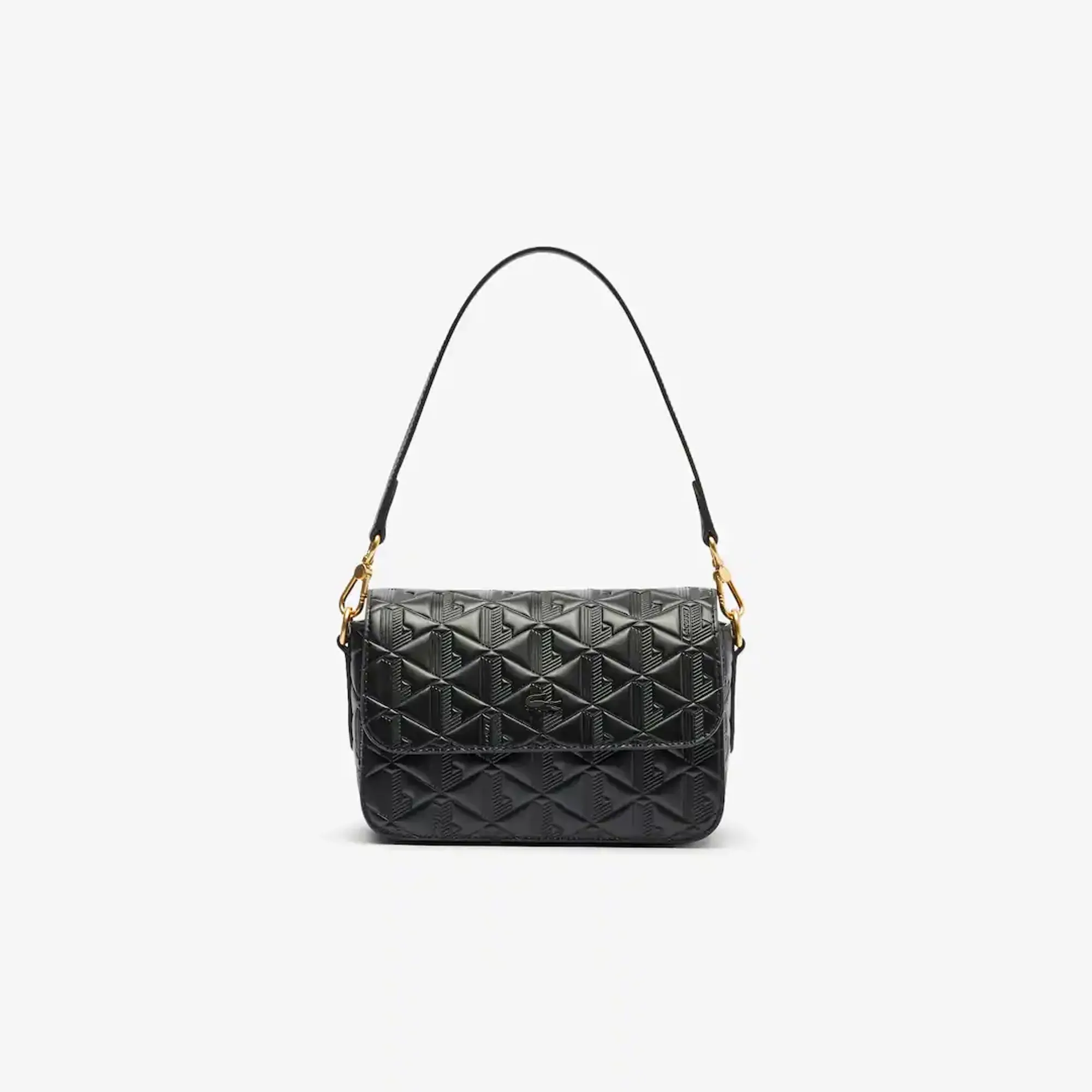 Lacoste Maheki Embossed Leather Shoulder Bag - Black