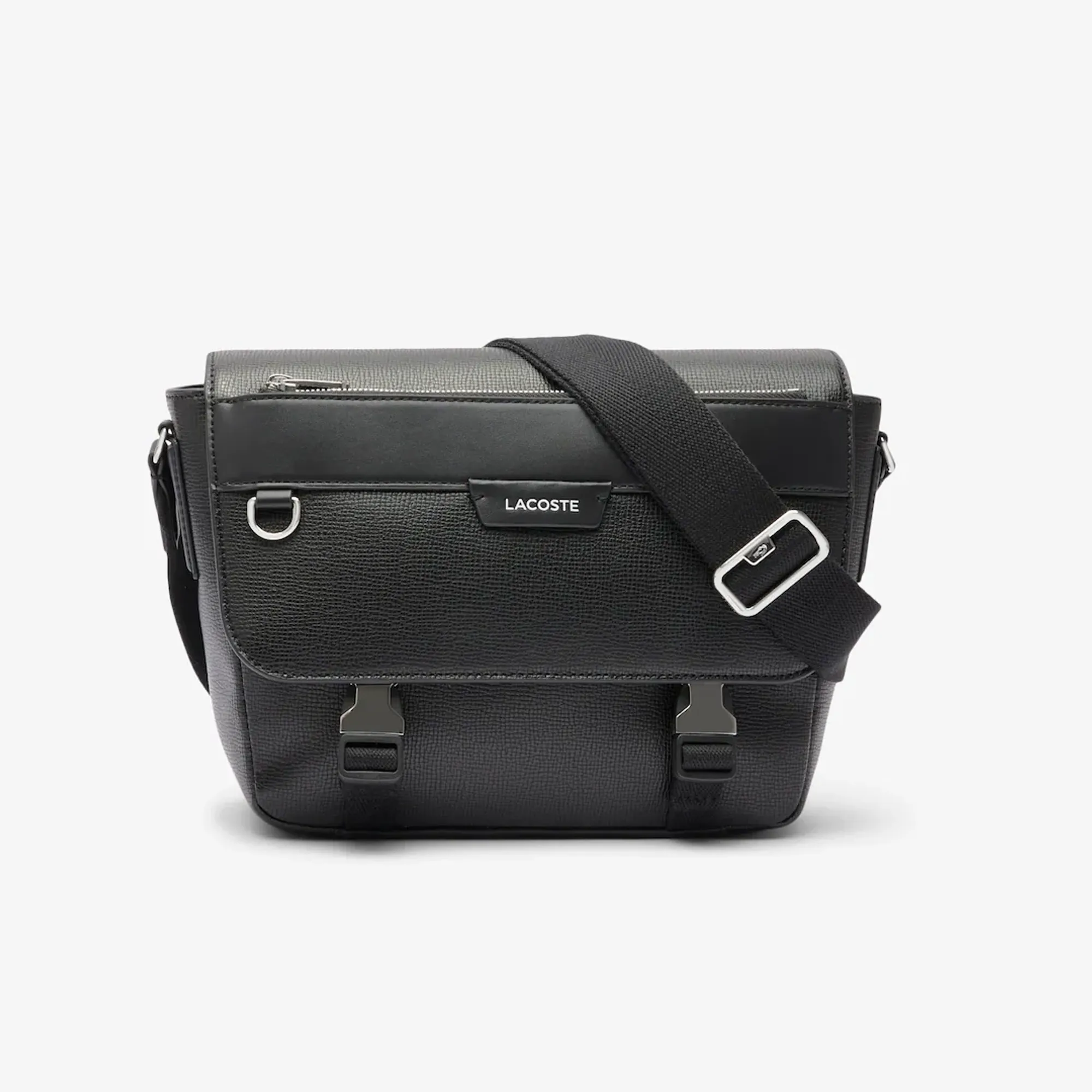 Lacoste Ossian Flap Close Leather Satchel - Black