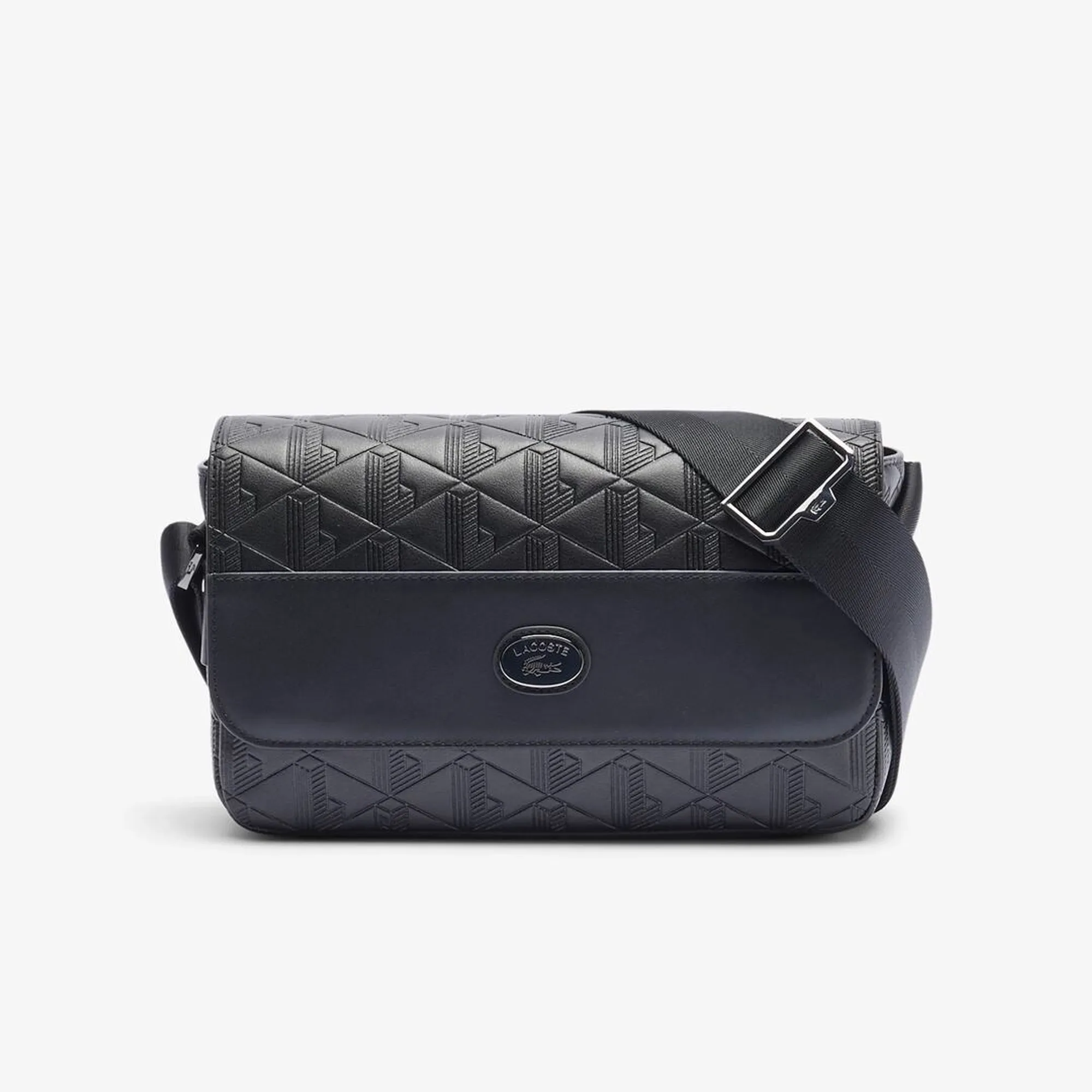 Lacoste Monogram Leather Flap Close Satchel - Black