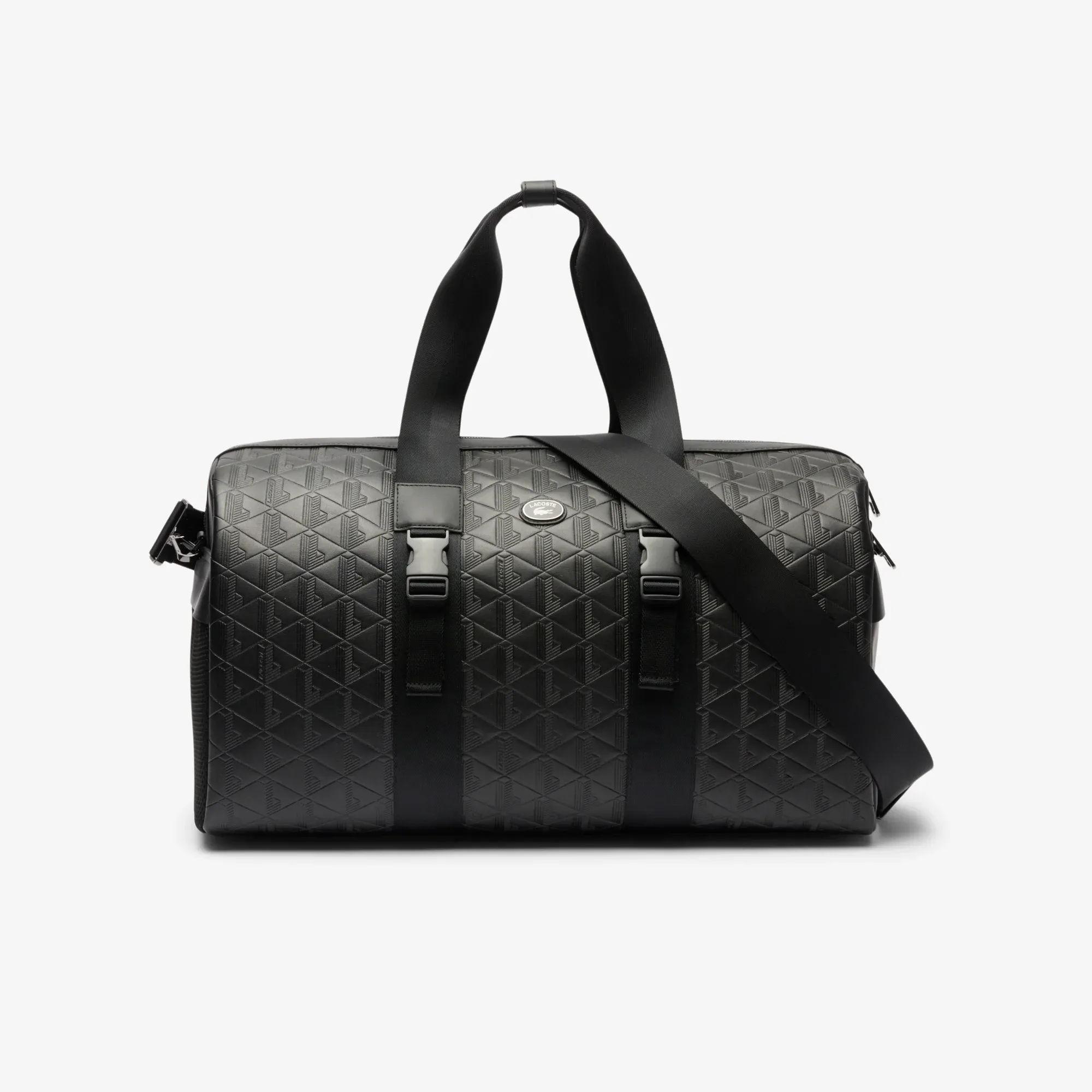 Lacoste Large Monogram Leather Weekend Bag - Black