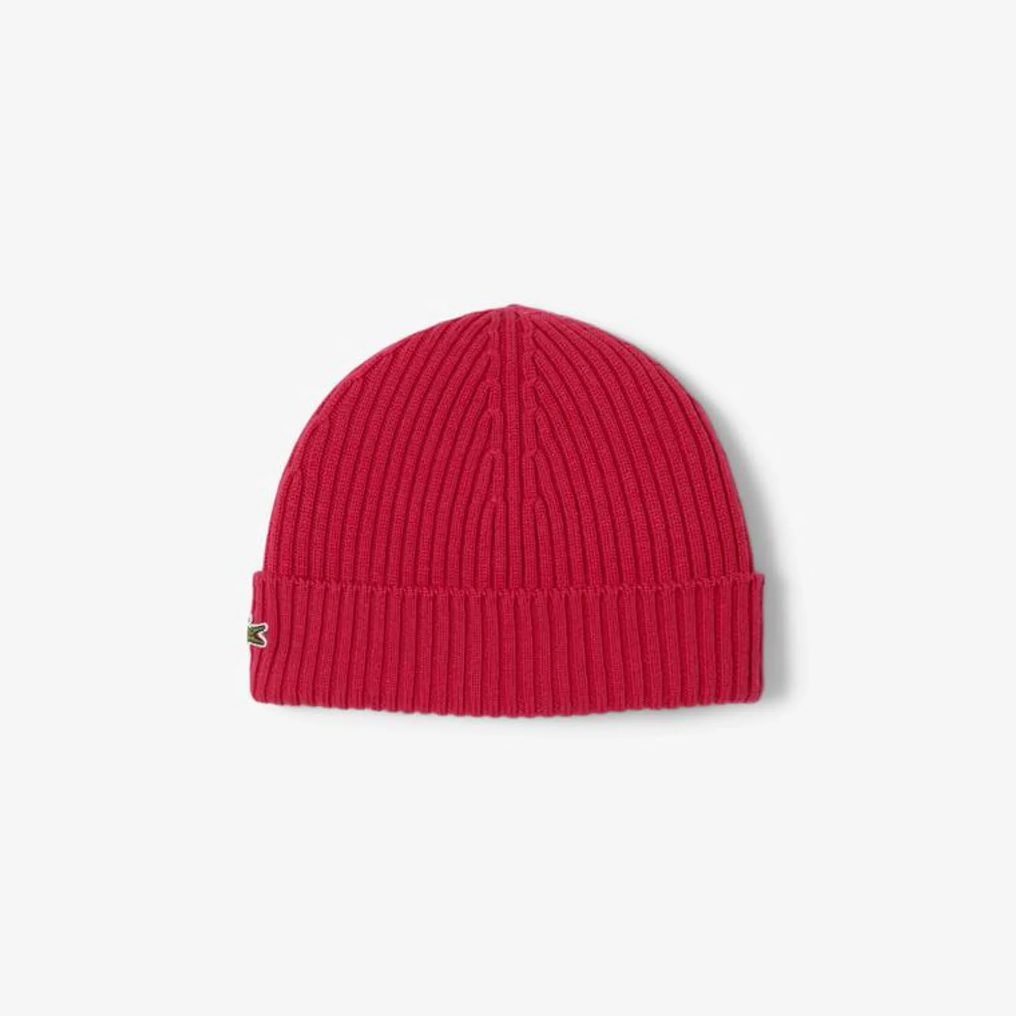Lacoste Rib Knit Brushed Wool Beanie - Raspberry Pink