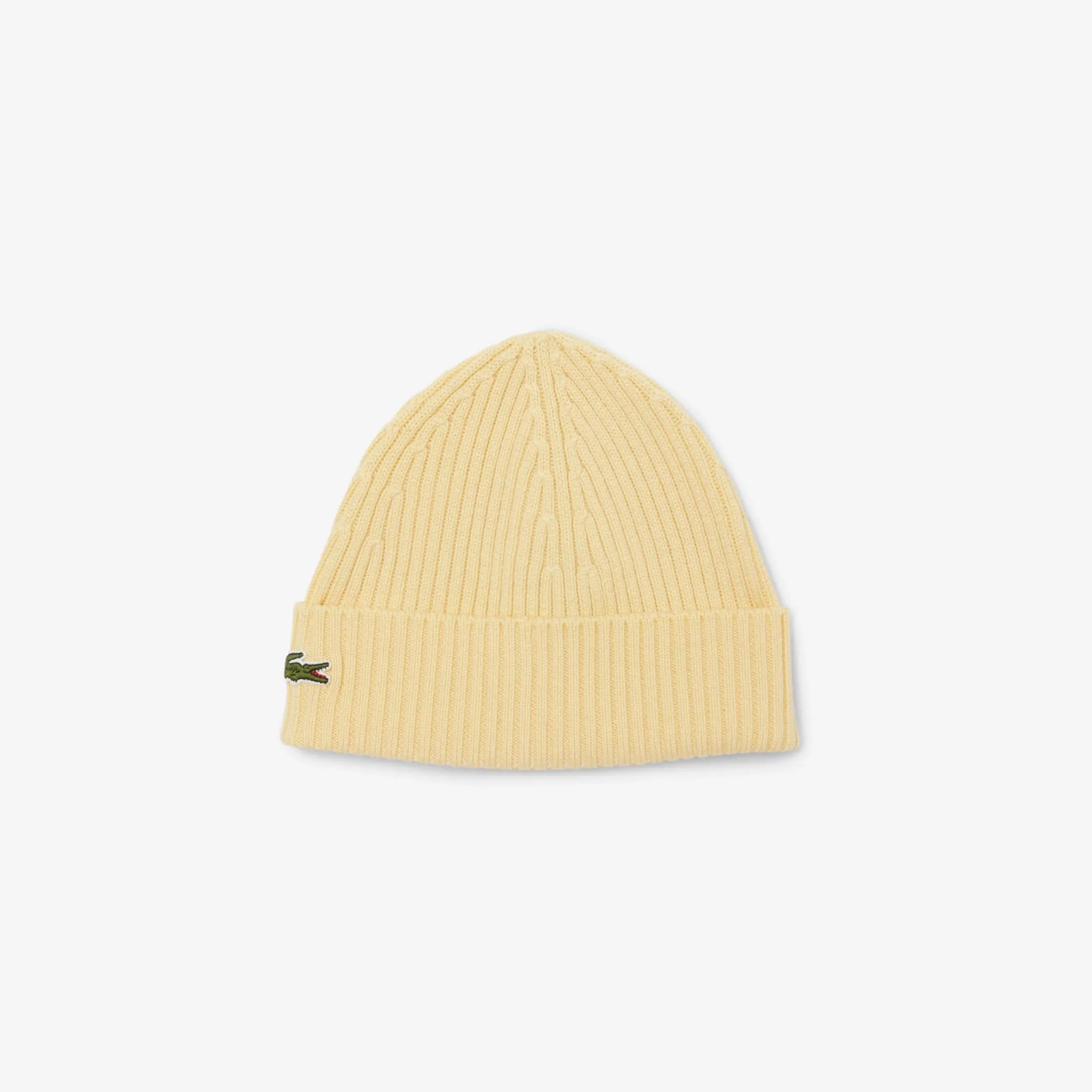 Lacoste Rib Knit Brushed Wool Beanie - Yellow