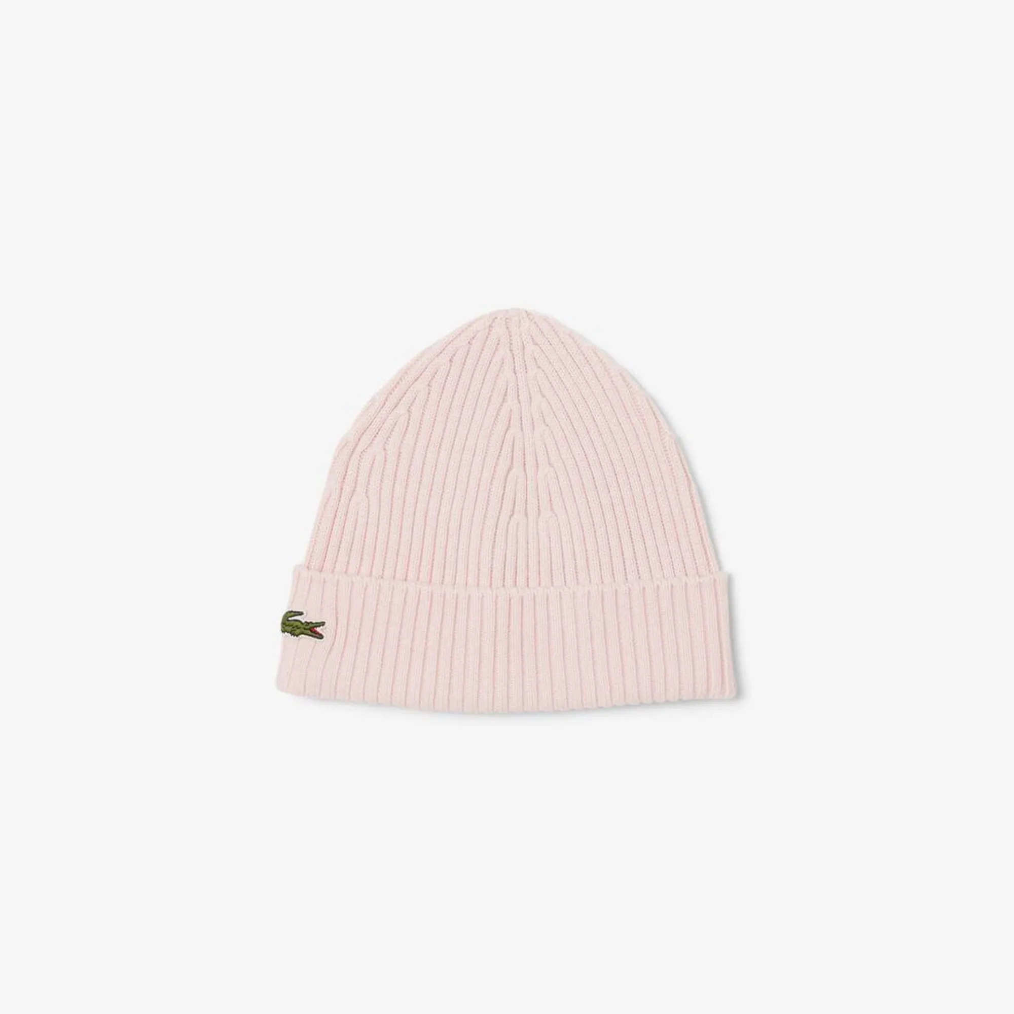 Lacoste Rib Knit Brushed Wool Beanie - Light Pink