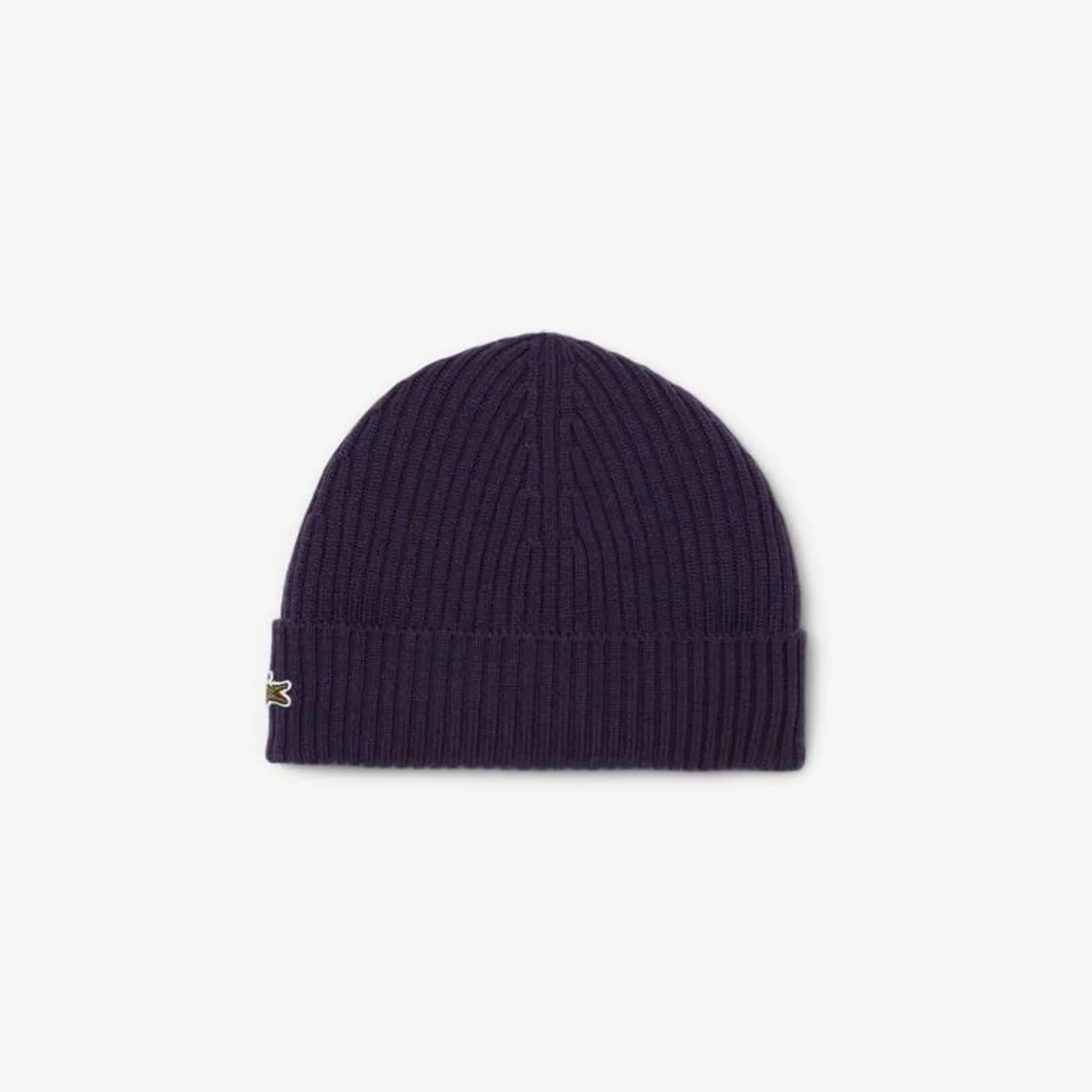 Lacoste Rib Knit Brushed Wool Beanie - Purple
