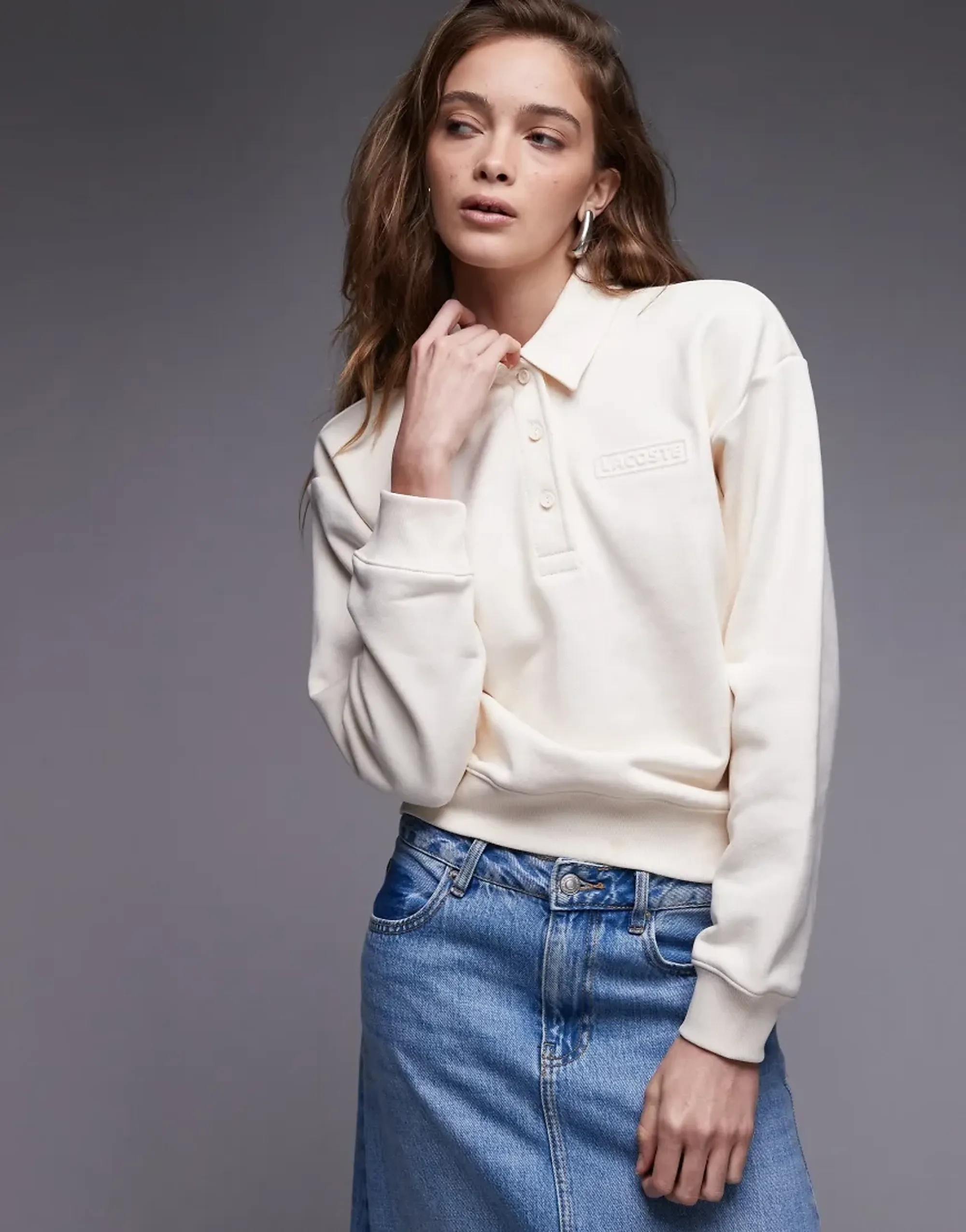 Lacoste Polo Collar Sweatshirt - Ecru White